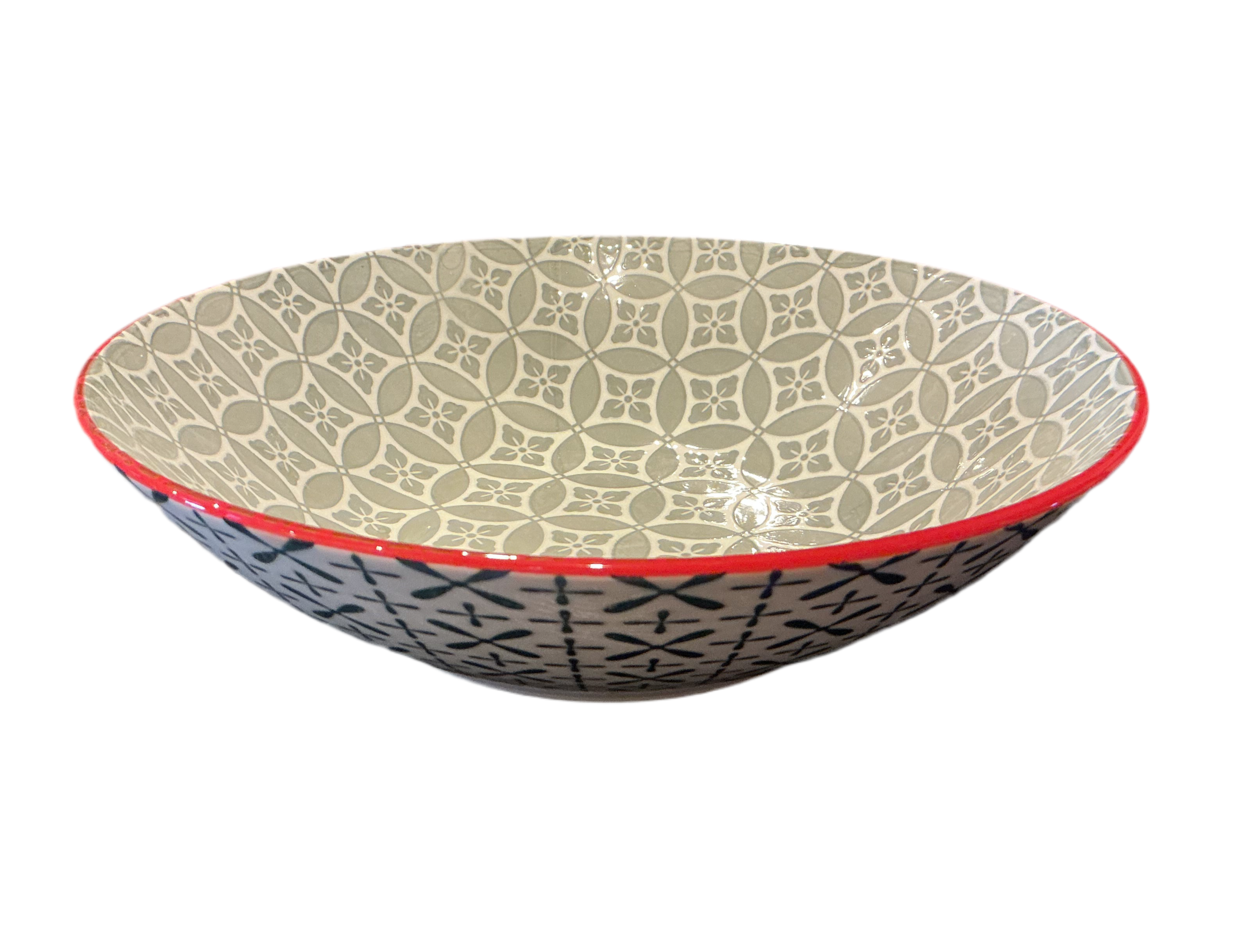 Ceramic Patterned Grey Pasta Bowl