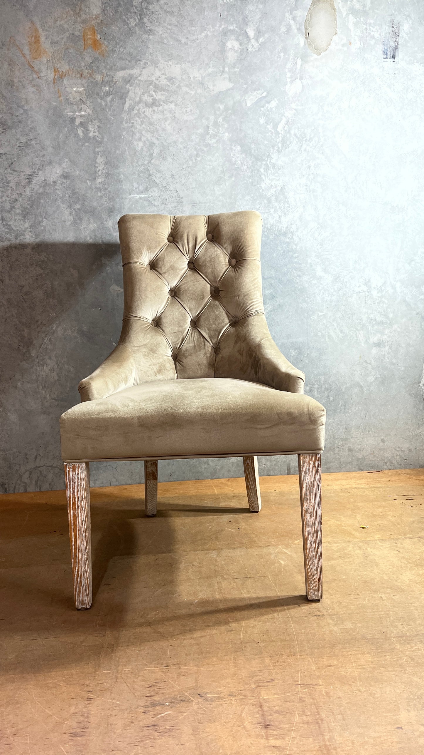 Oyster Velvet Diamond buttoned dining chairs - 2 available