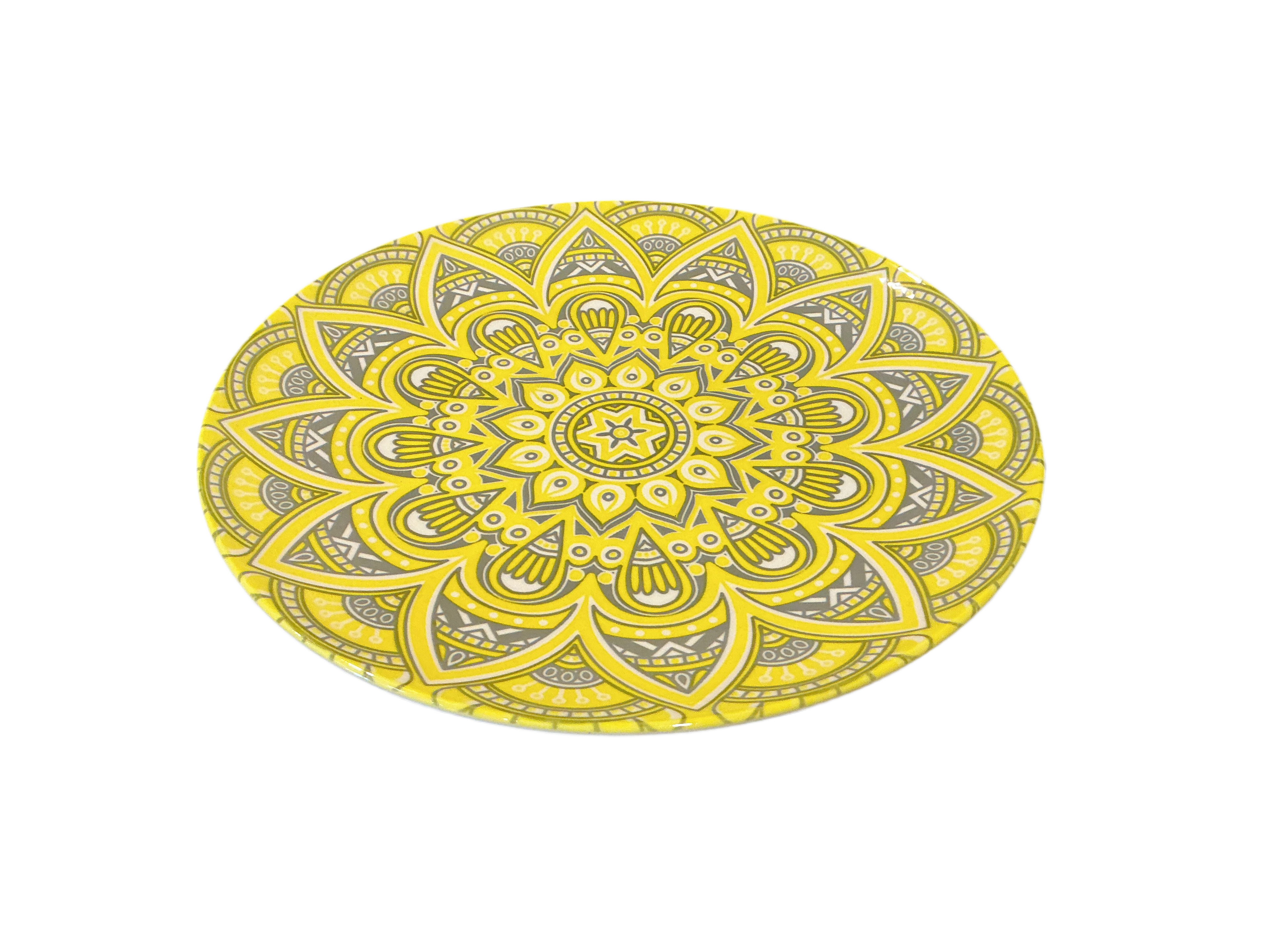 Ceramic Patterned Grey and Yellow Dinner Plate