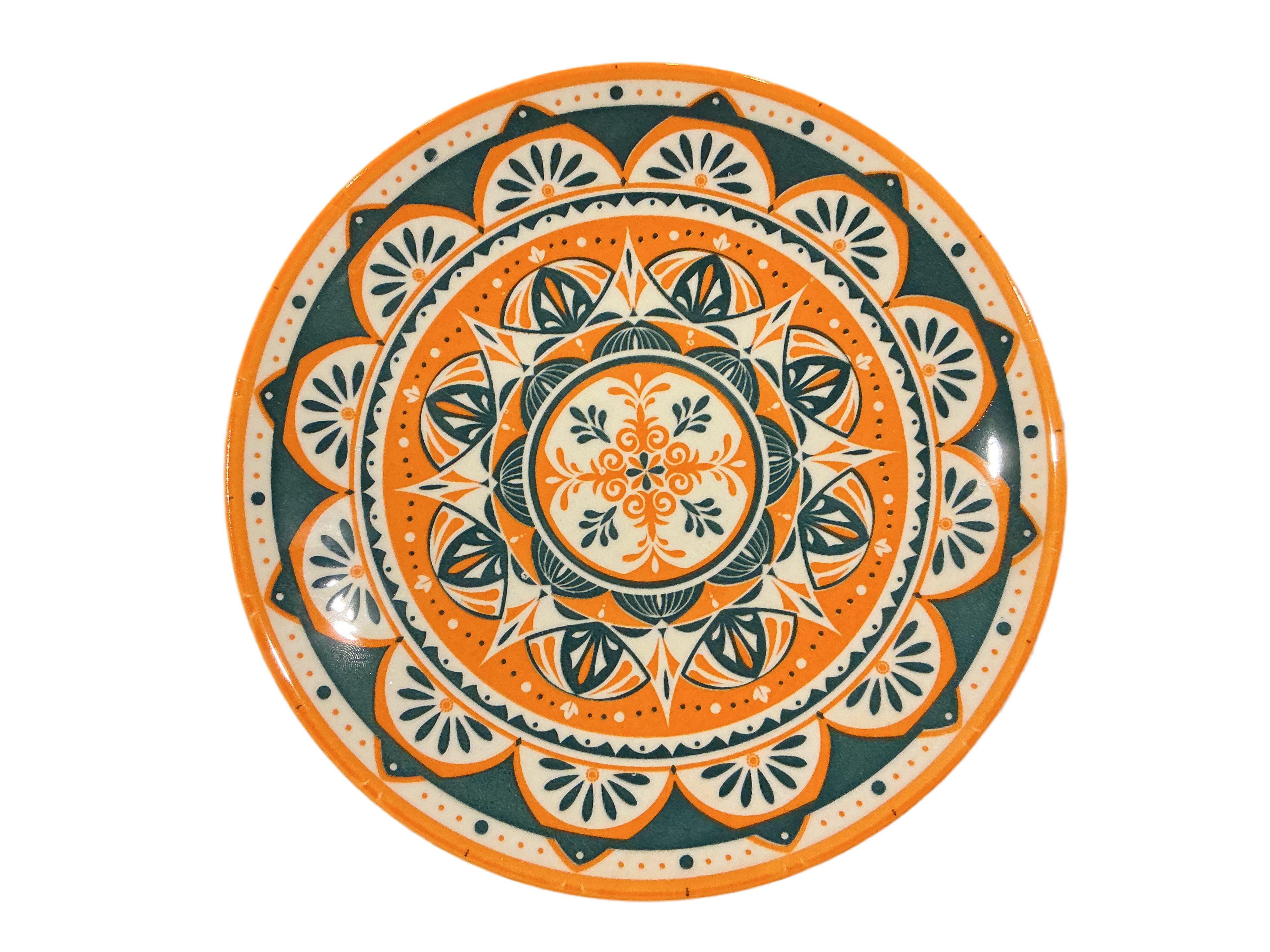 Ceramic Patterned Side Plate (Orange Green and White)