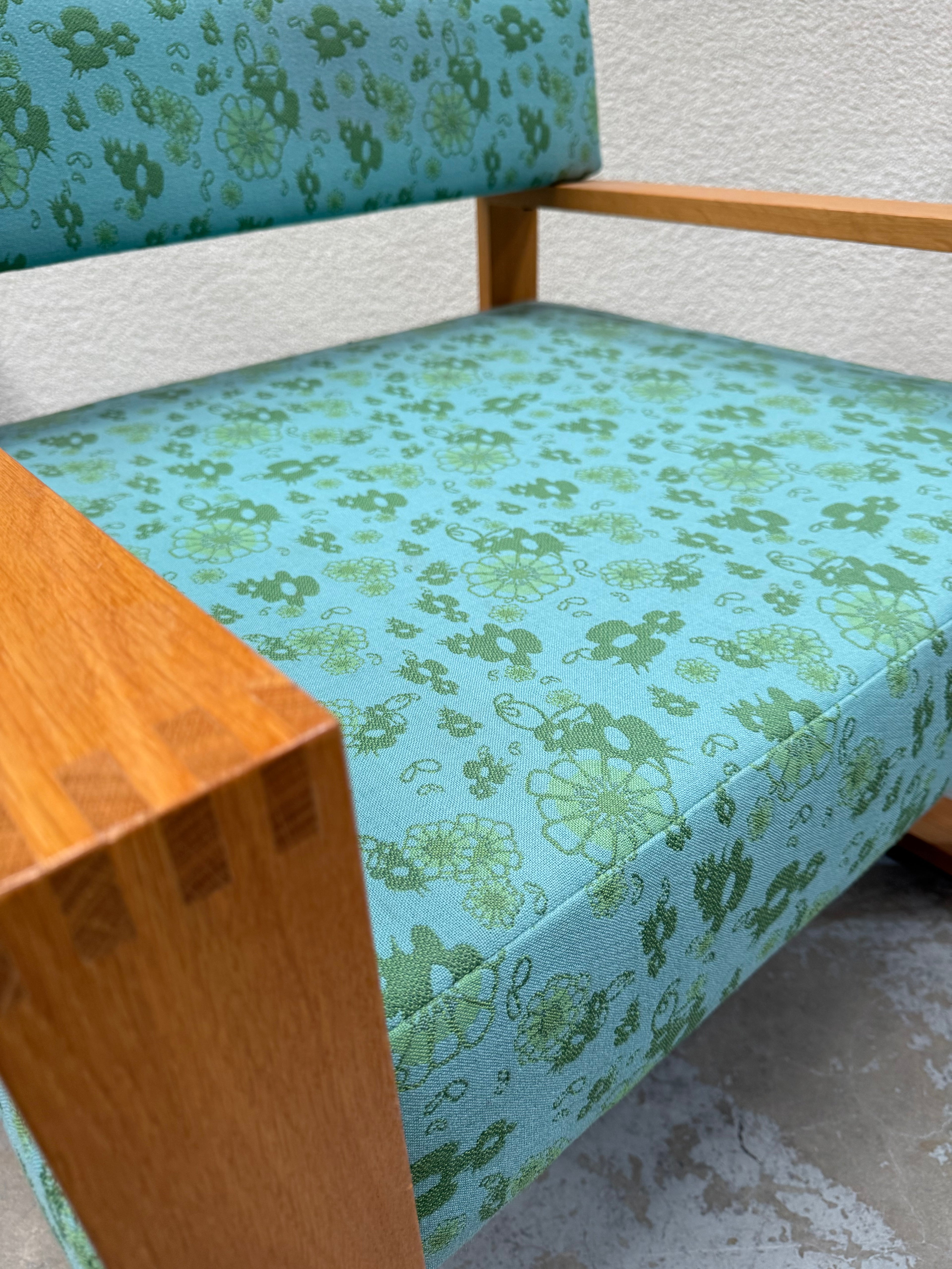 Mid Century Blue and Floral Armchair