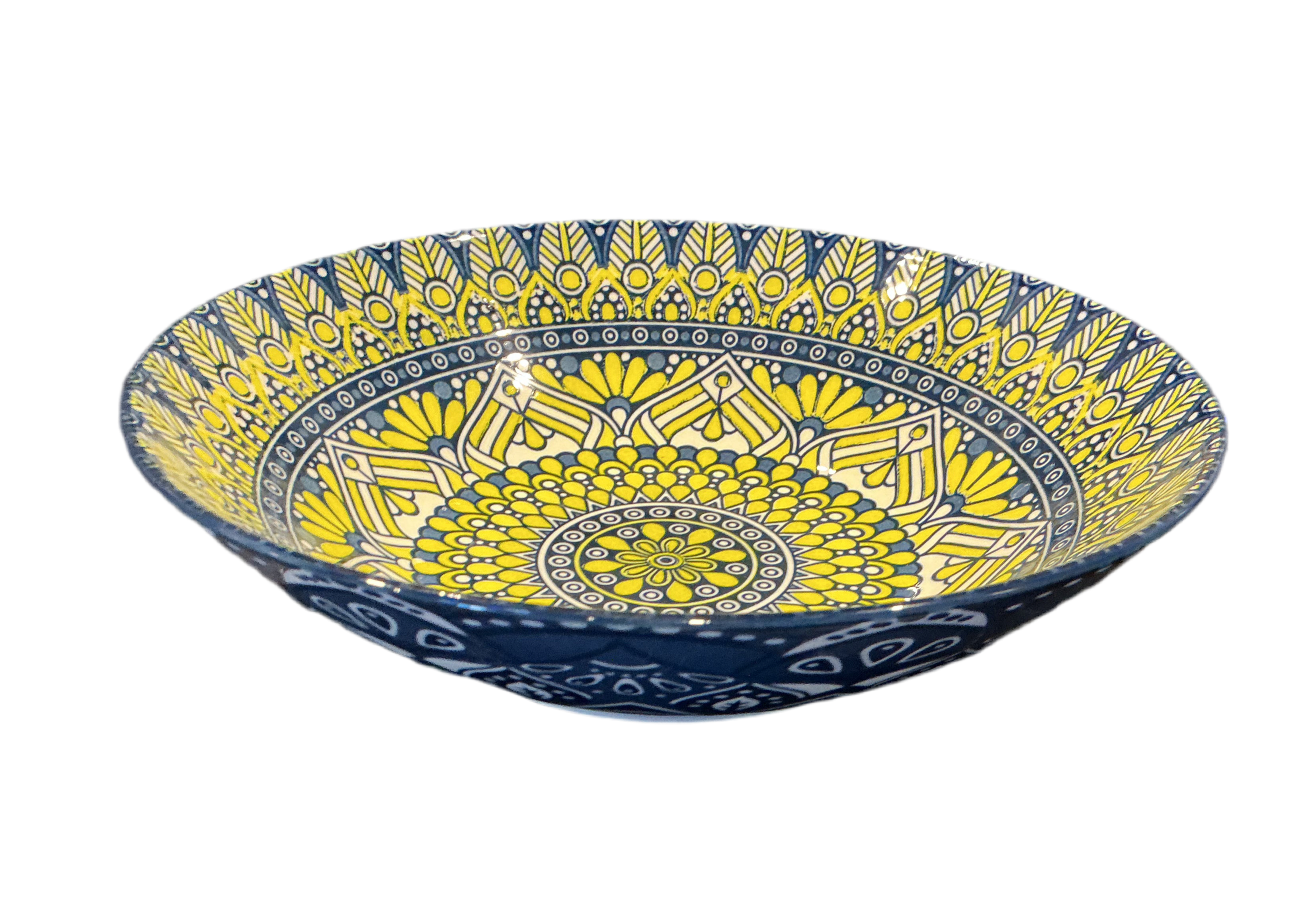 Patterned Blue & Yellow Pasta Bowl