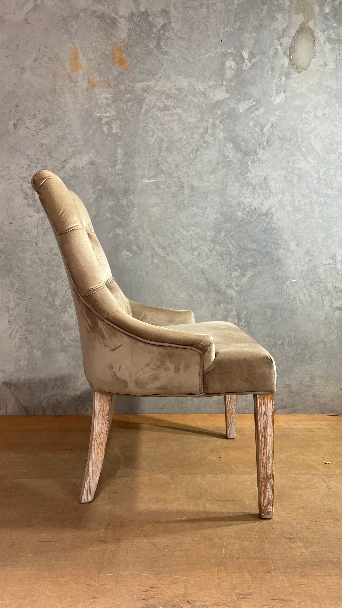 Oyster Velvet Diamond buttoned dining chairs - 2 available