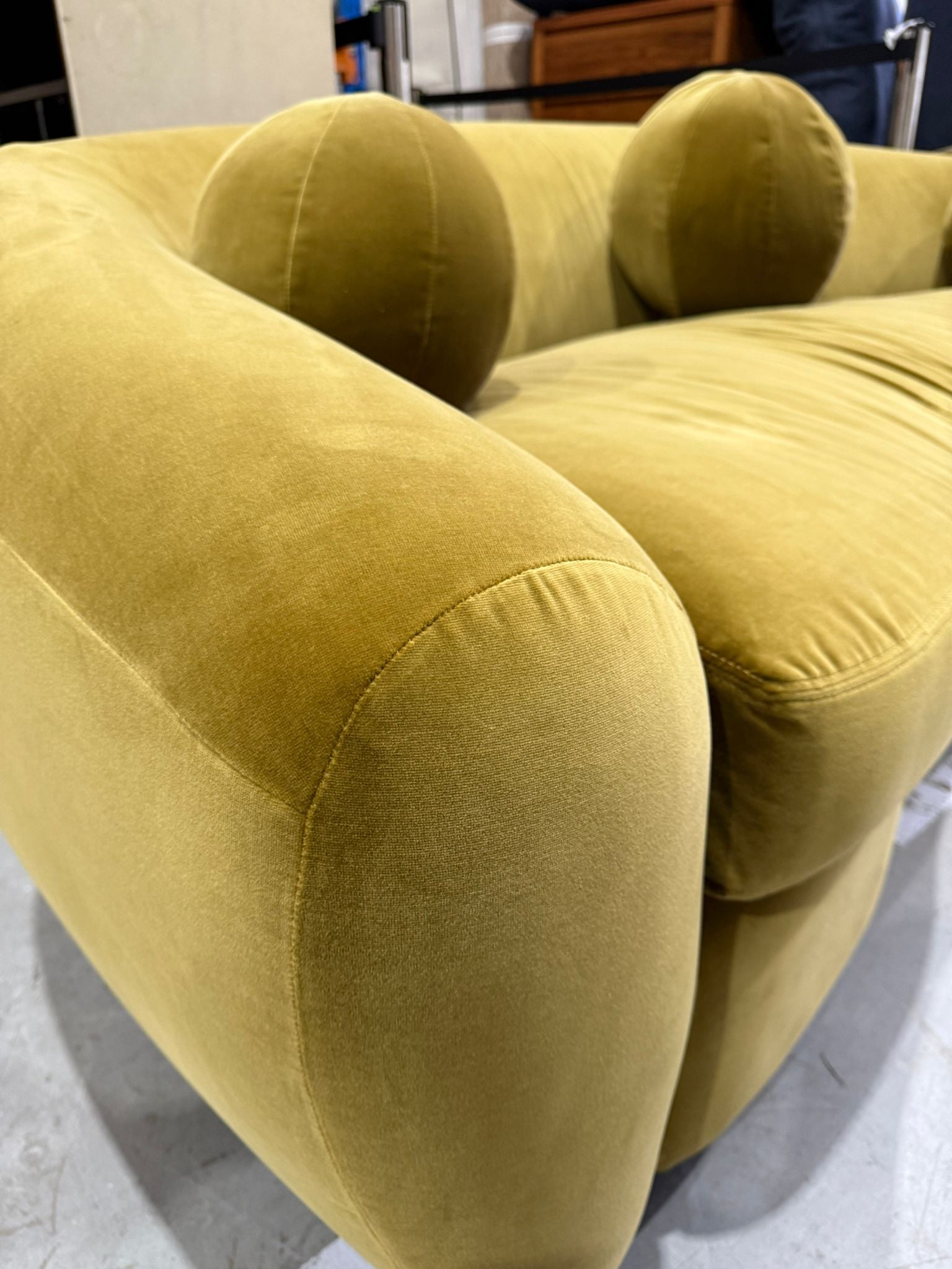 Curved Velvet Sofa in Chartreuse Green