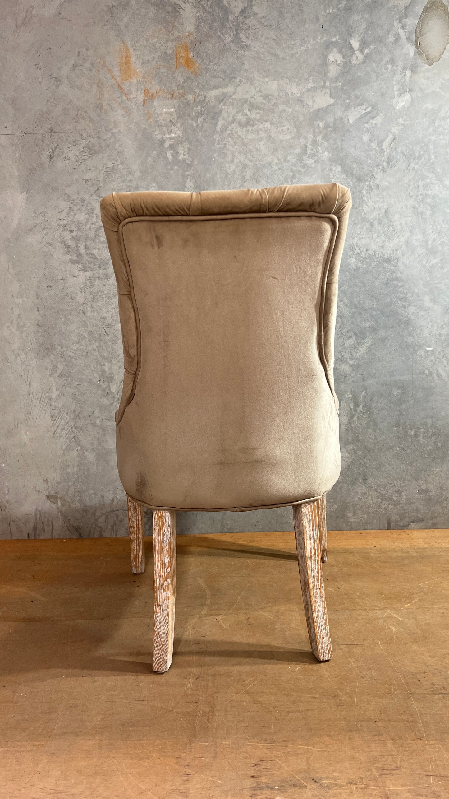 Oyster Velvet Diamond buttoned dining chairs - 2 available