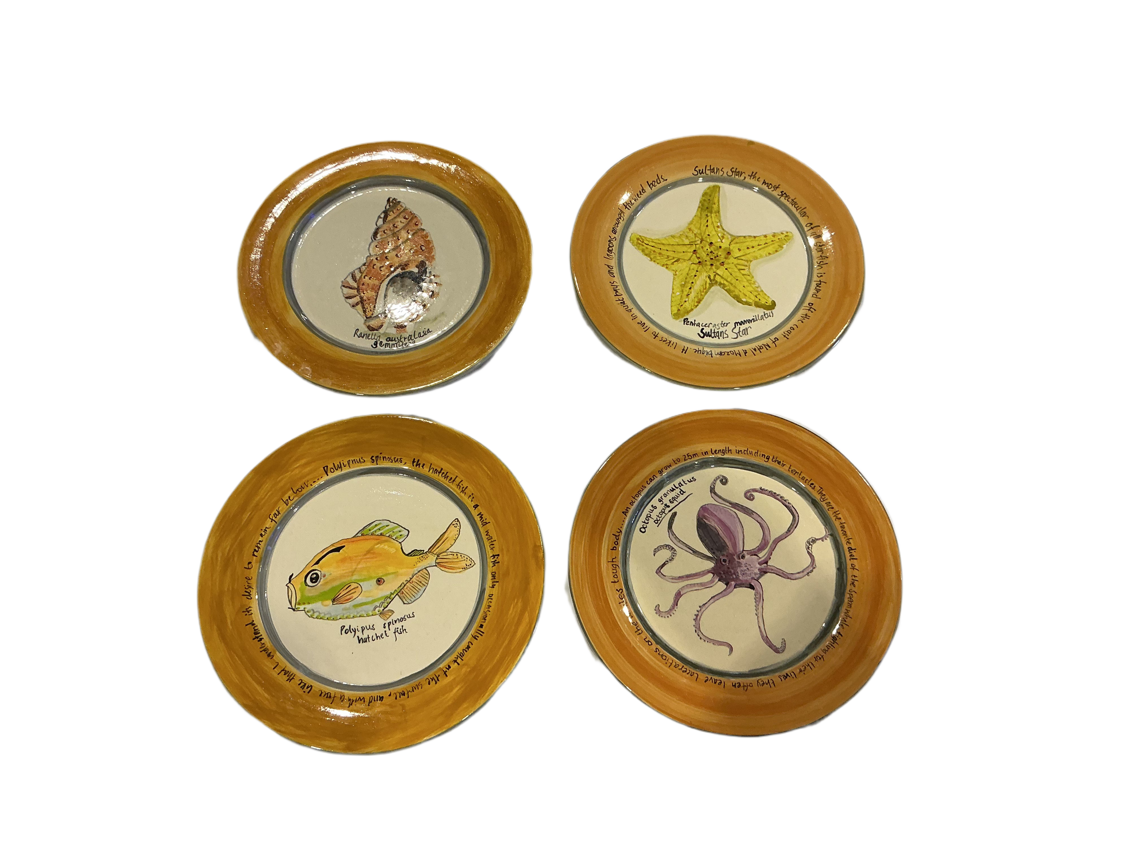 Set of 4 Hand Painted Dinner Plates