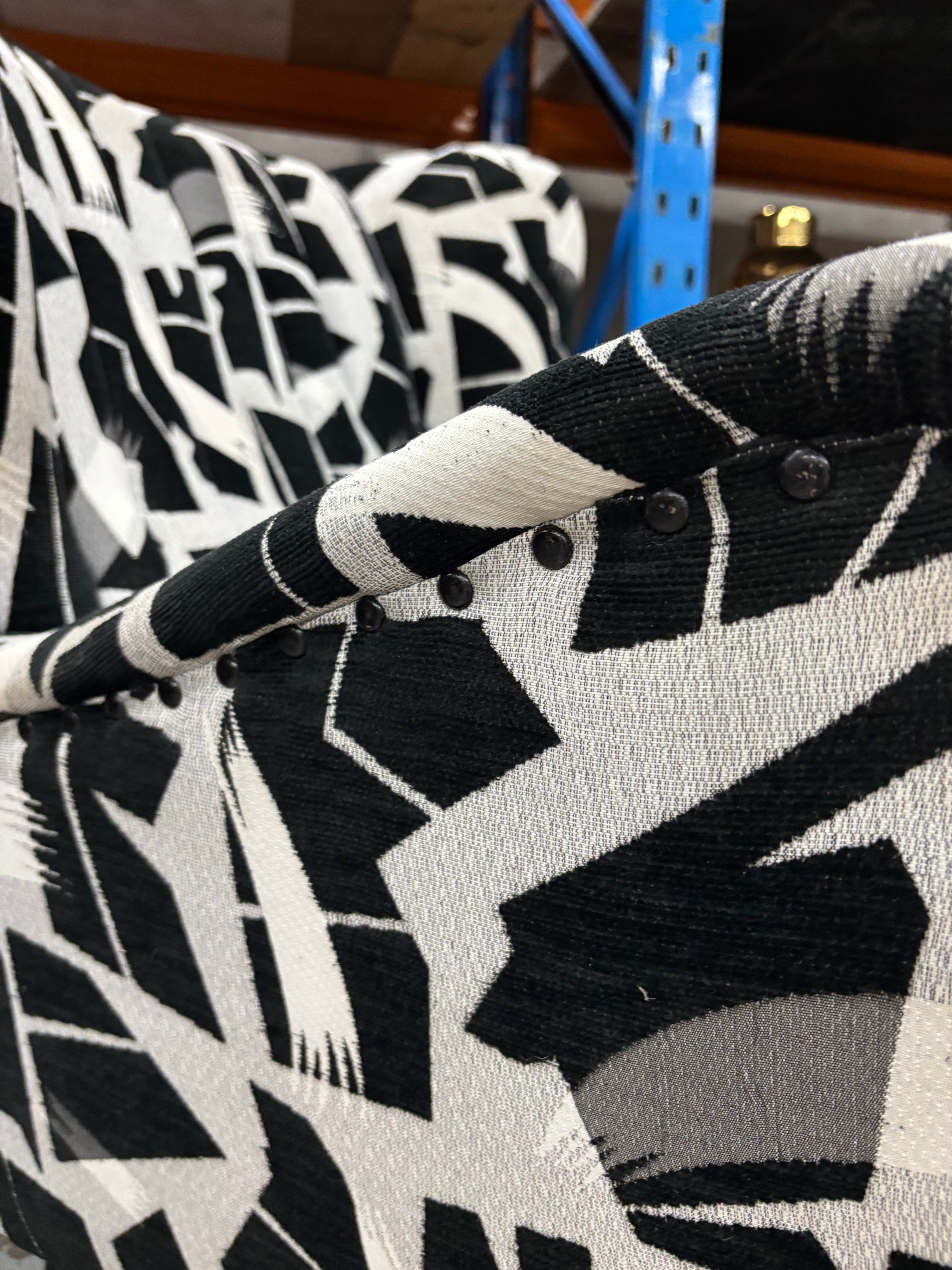 Vintage Graphic Print Wing Back Armchair