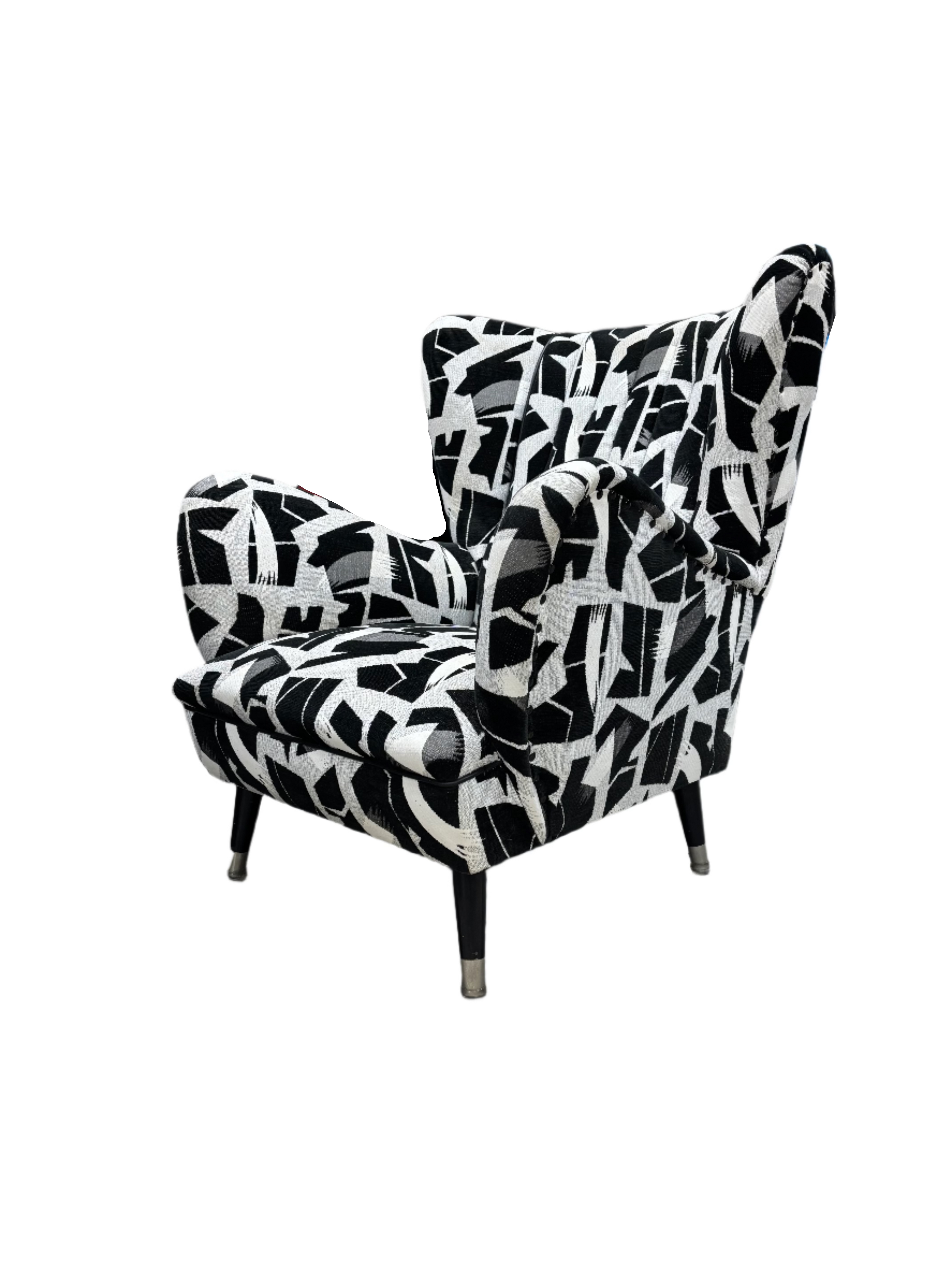 Vintage Graphic Print Wing Back Armchair
