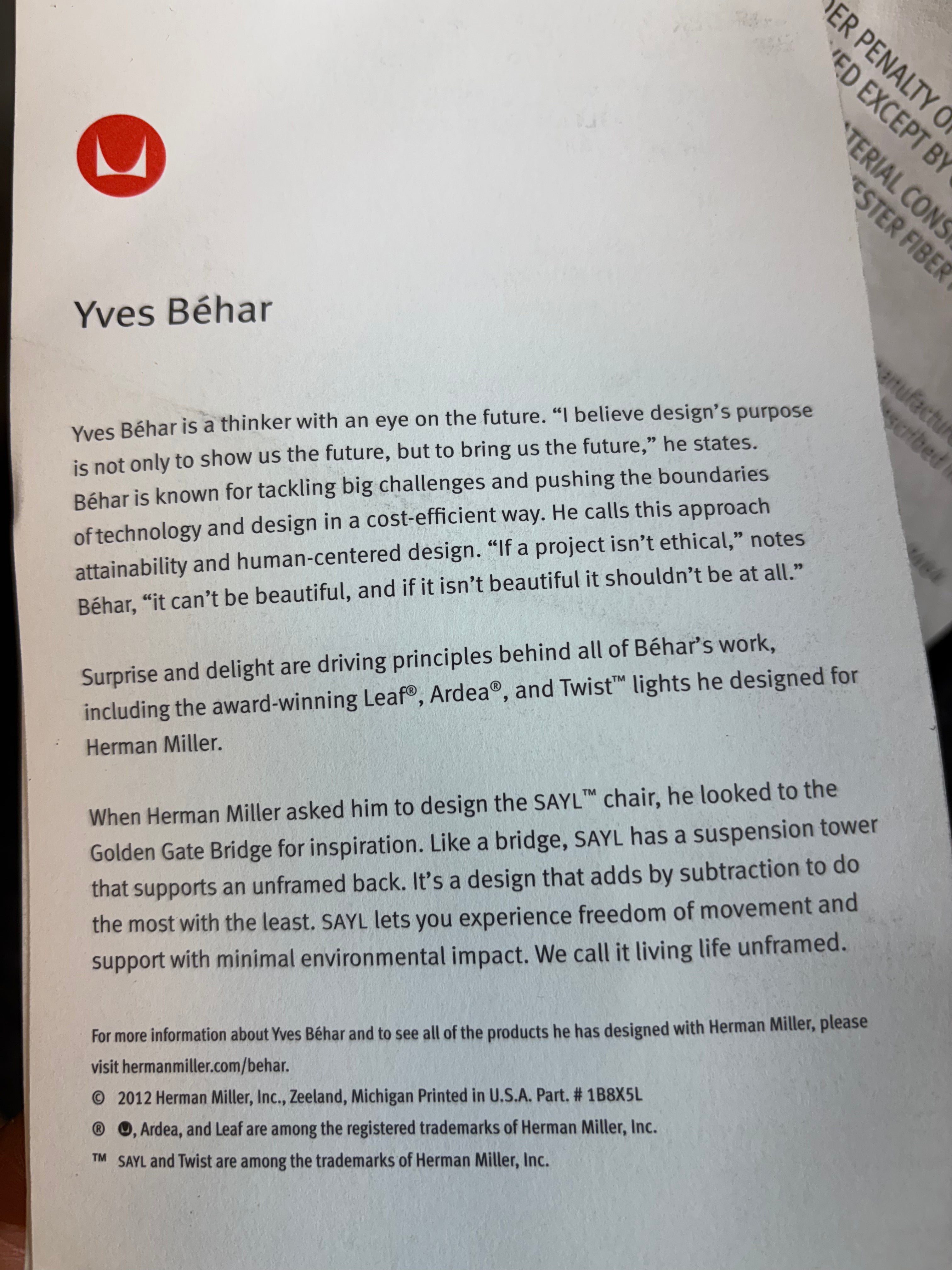 HERMAN MILLER SAYL OFFICE CHAIR