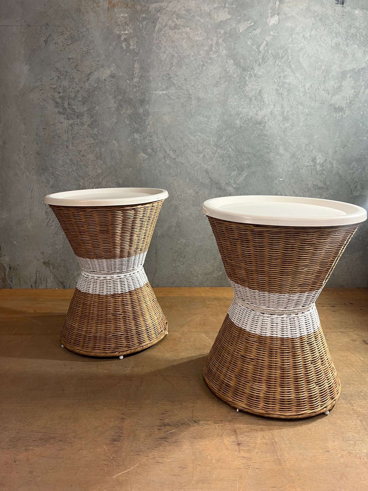 Rattan side tables with white top