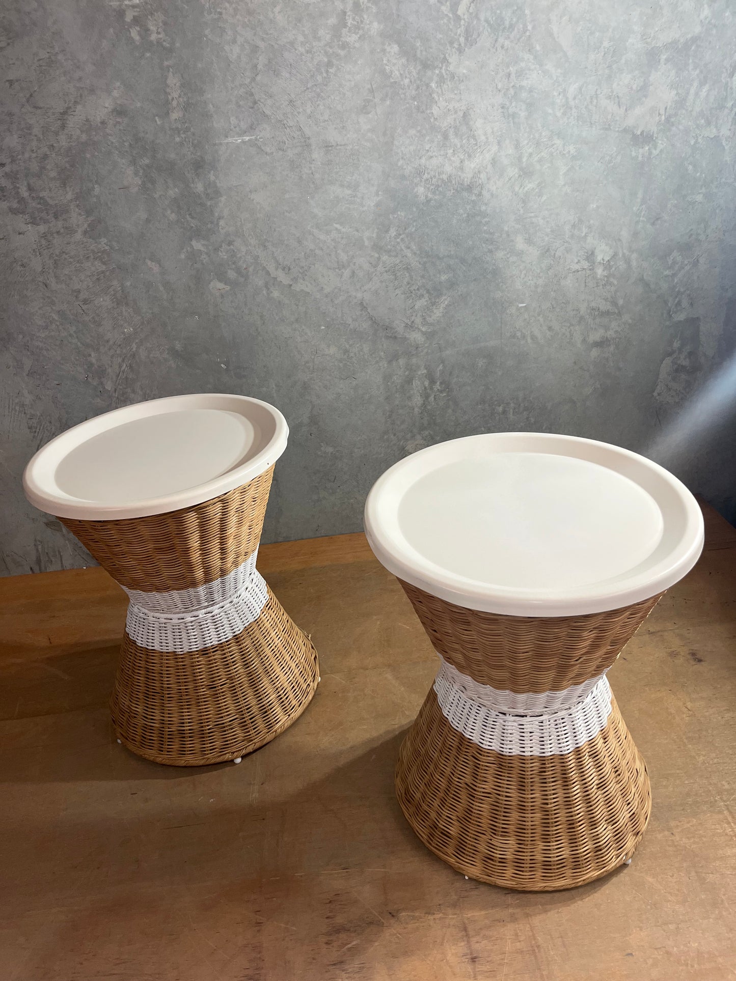 Rattan side tables with white top