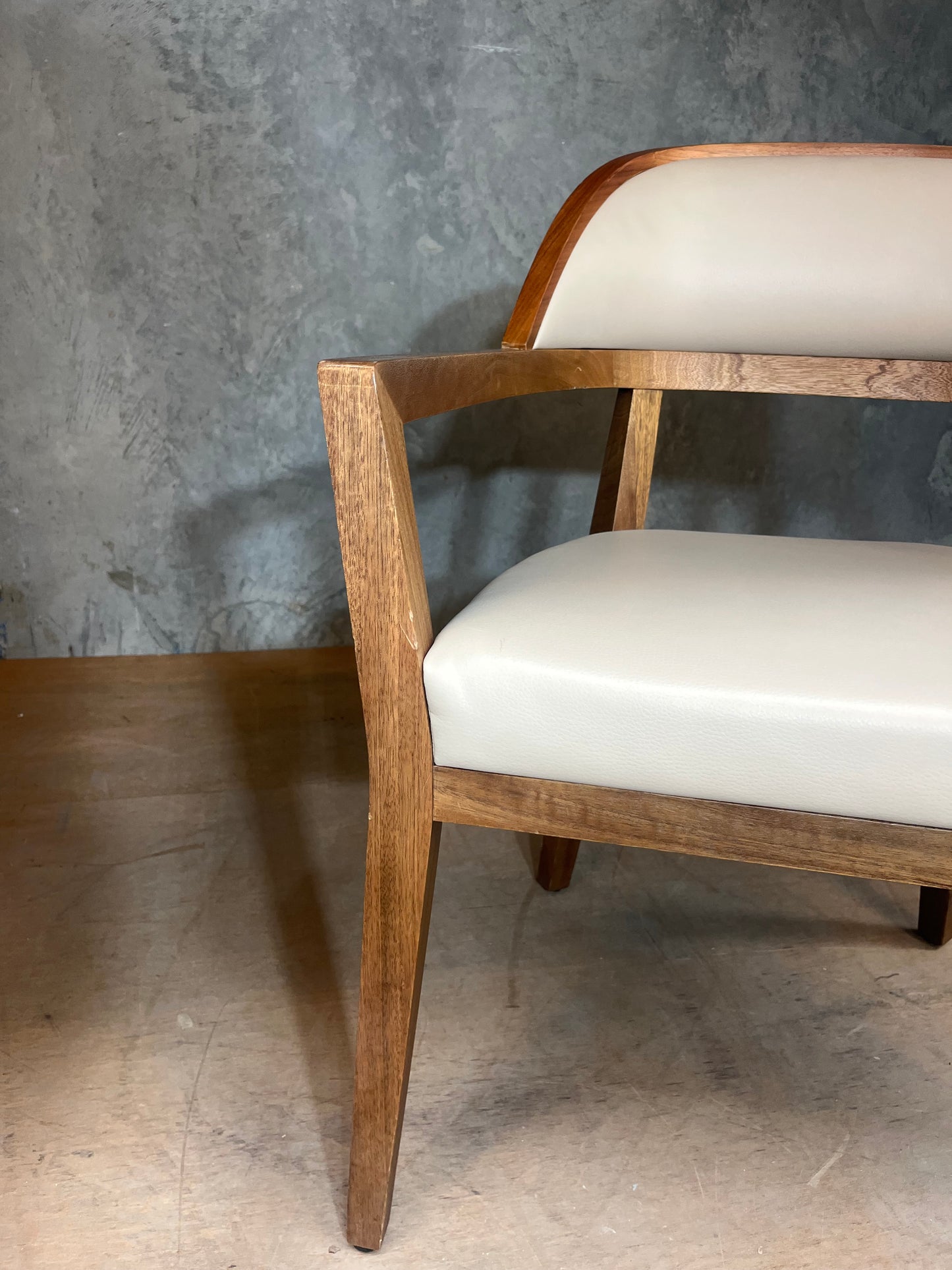 Mid Century Modern Cream leather and solid timber dining chairs - 2 available