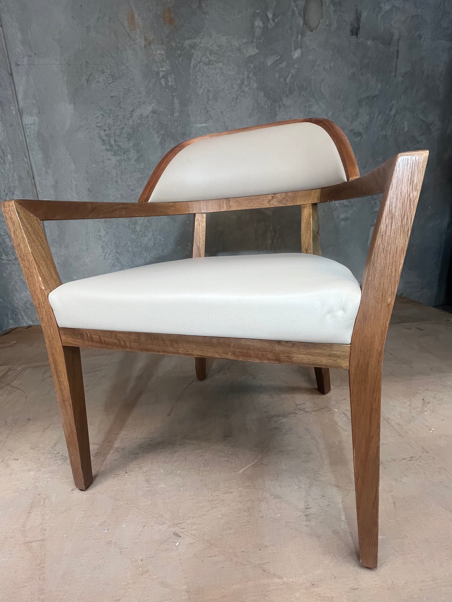 Mid Century Modern Cream leather and solid timber dining chairs - 2 available