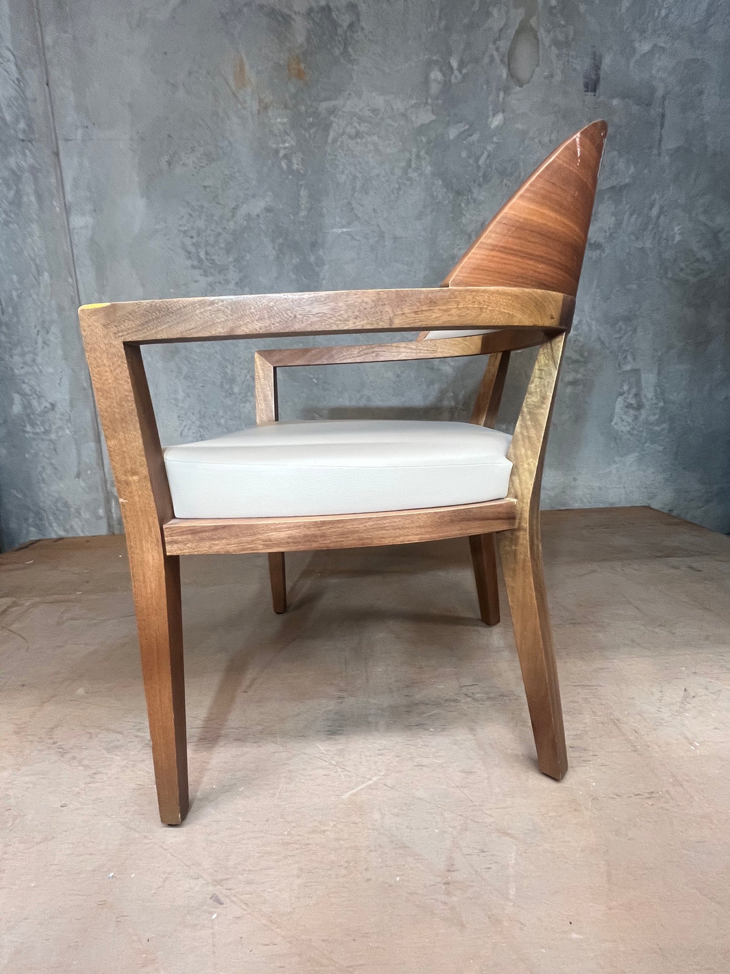 Mid Century Modern Cream leather and solid timber dining chairs - 2 available