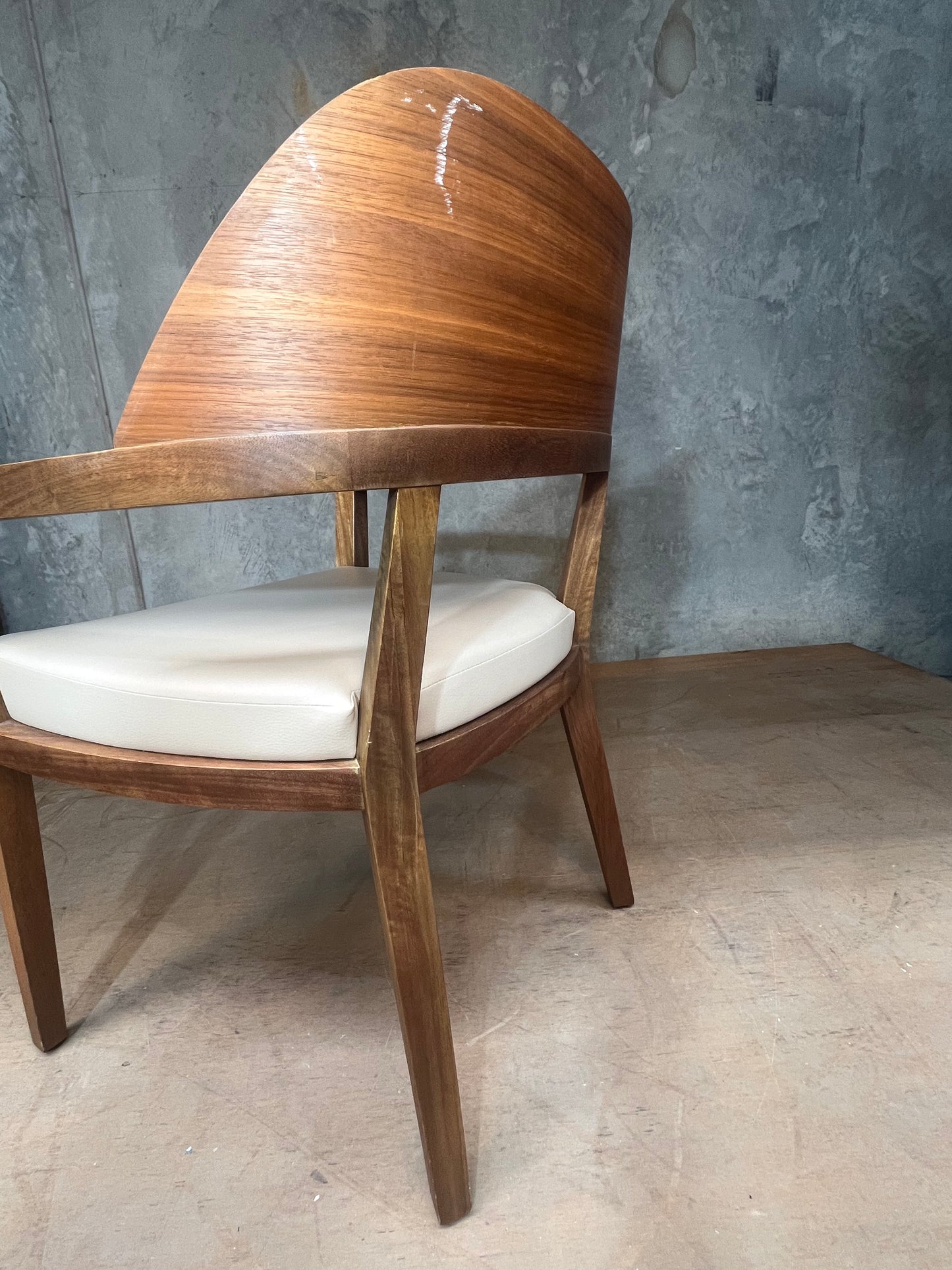 Mid Century Modern Cream leather and solid timber dining chairs - 2 available