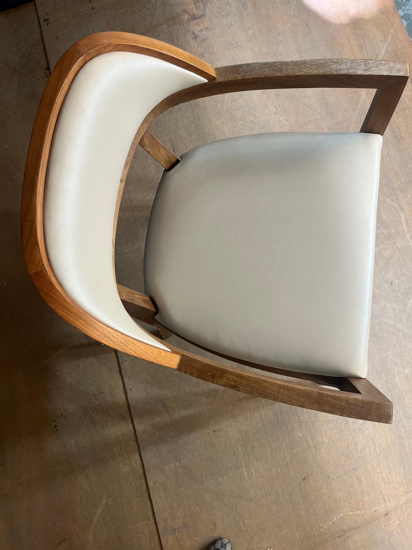 Mid Century Modern Cream leather and solid timber dining chairs - 2 available