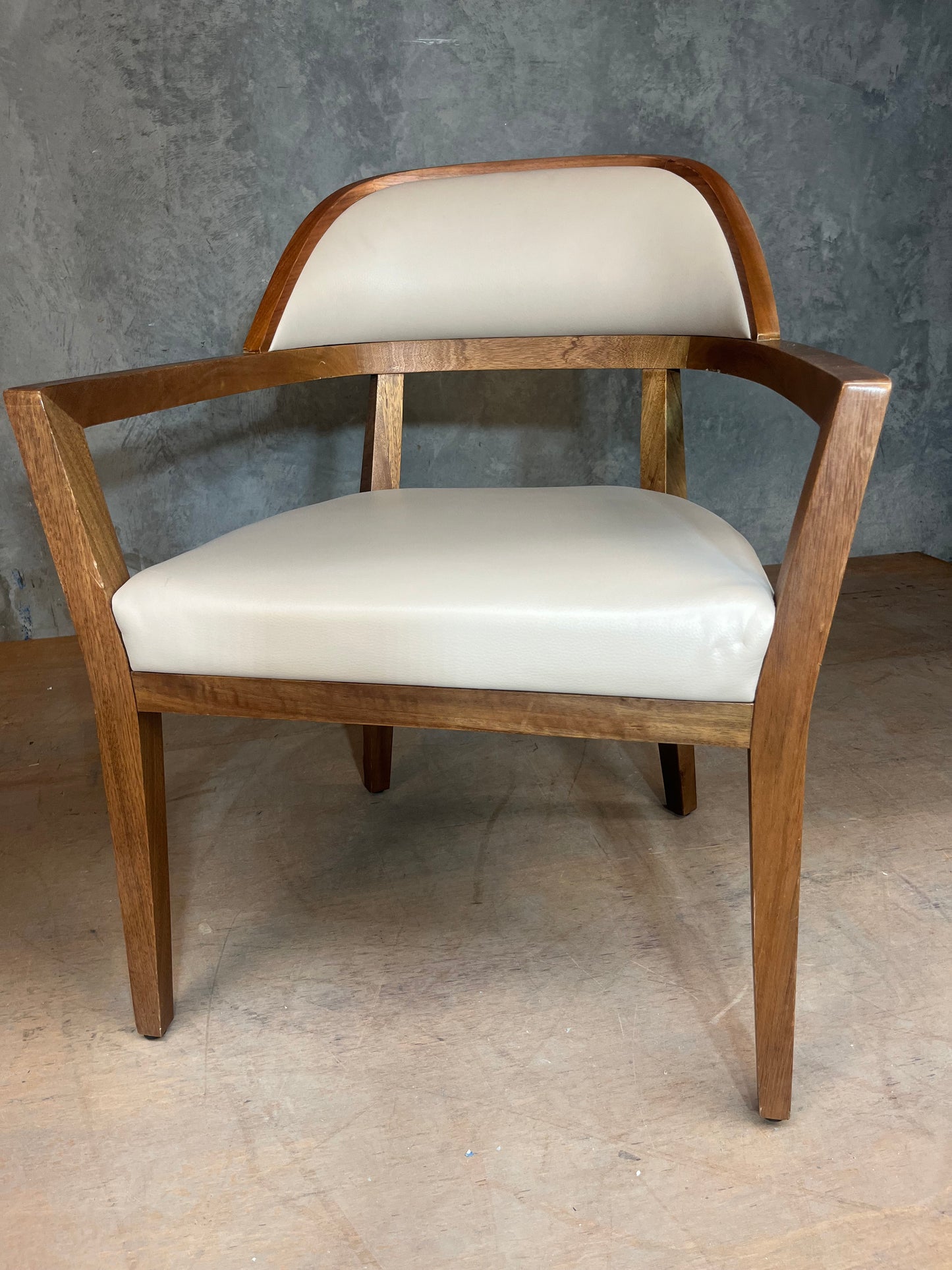 Mid Century Modern Cream leather and solid timber dining chairs - 2 available