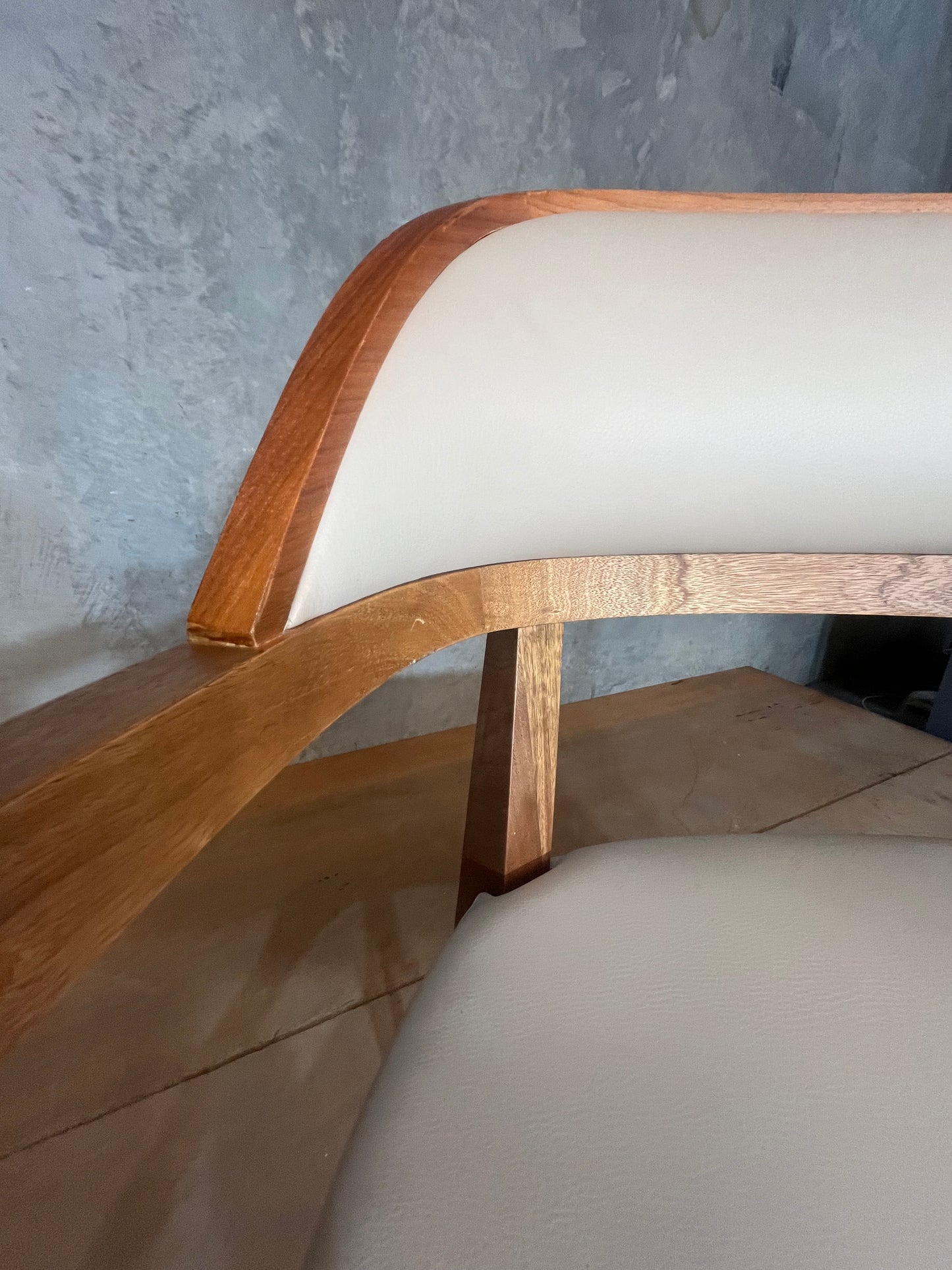 Mid Century Modern Cream leather and solid timber dining chairs - 2 available