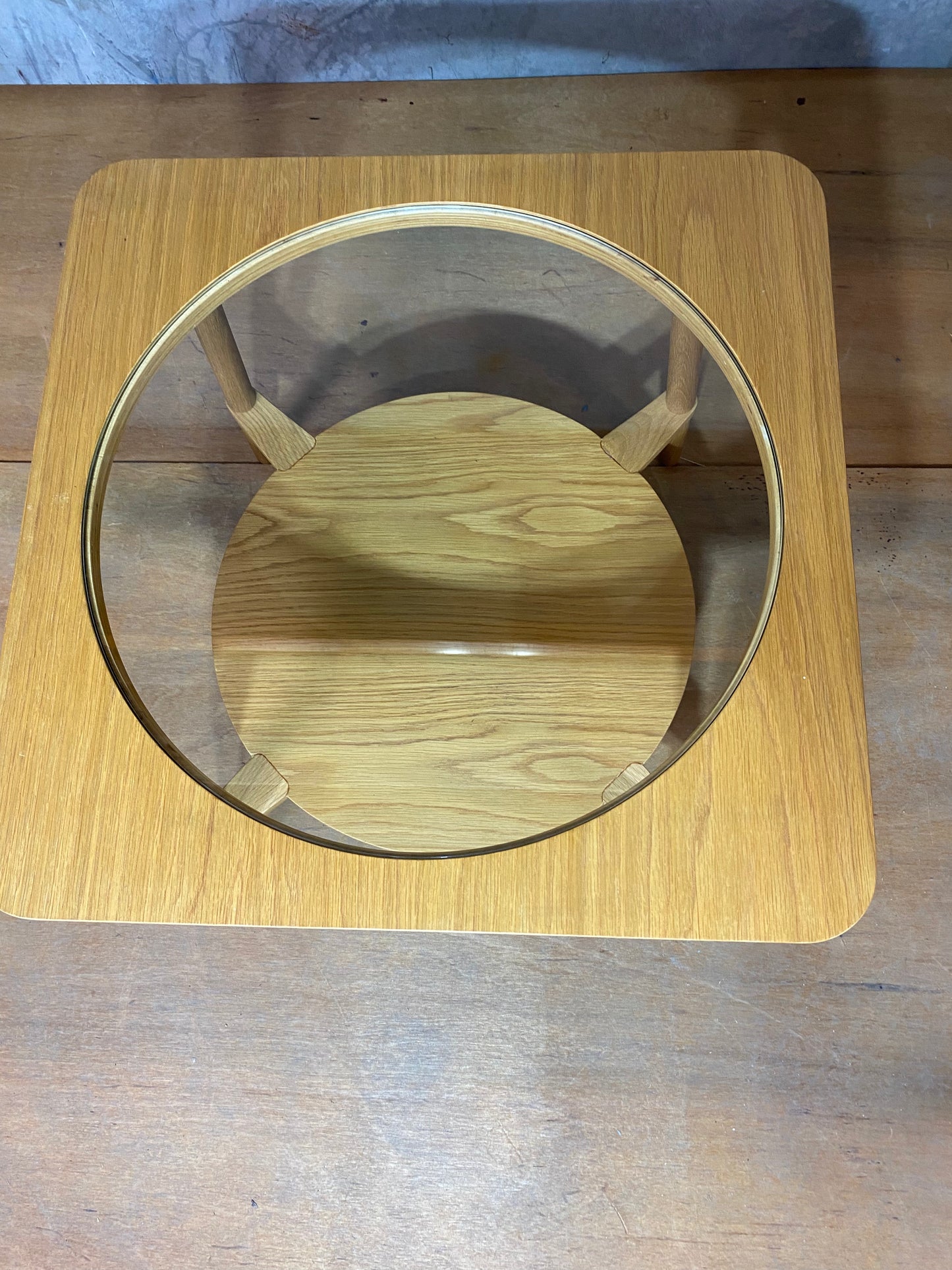Matt Blatt timber and glass square coffee table