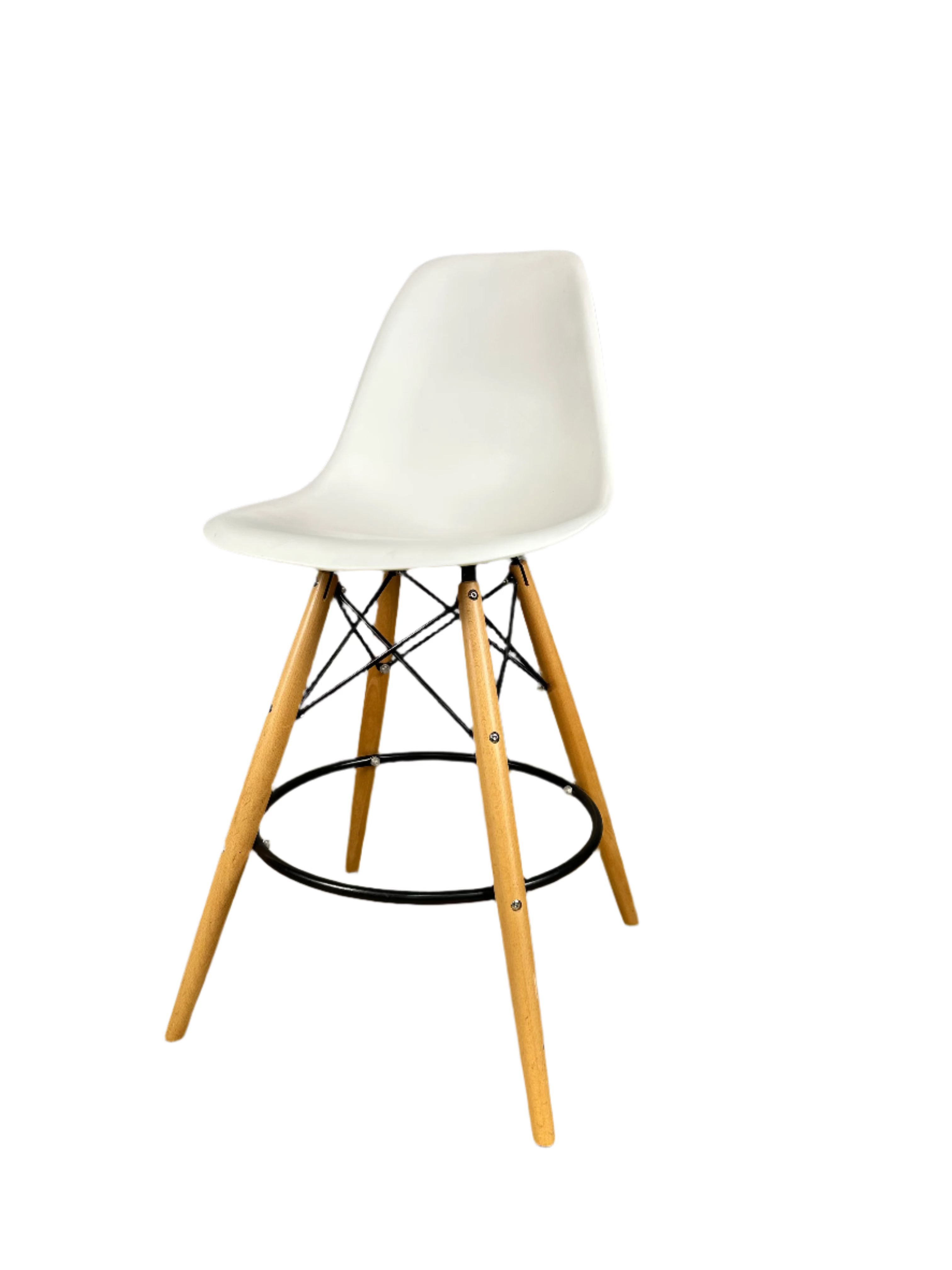 White Bar Stool with Solid Wood Legs