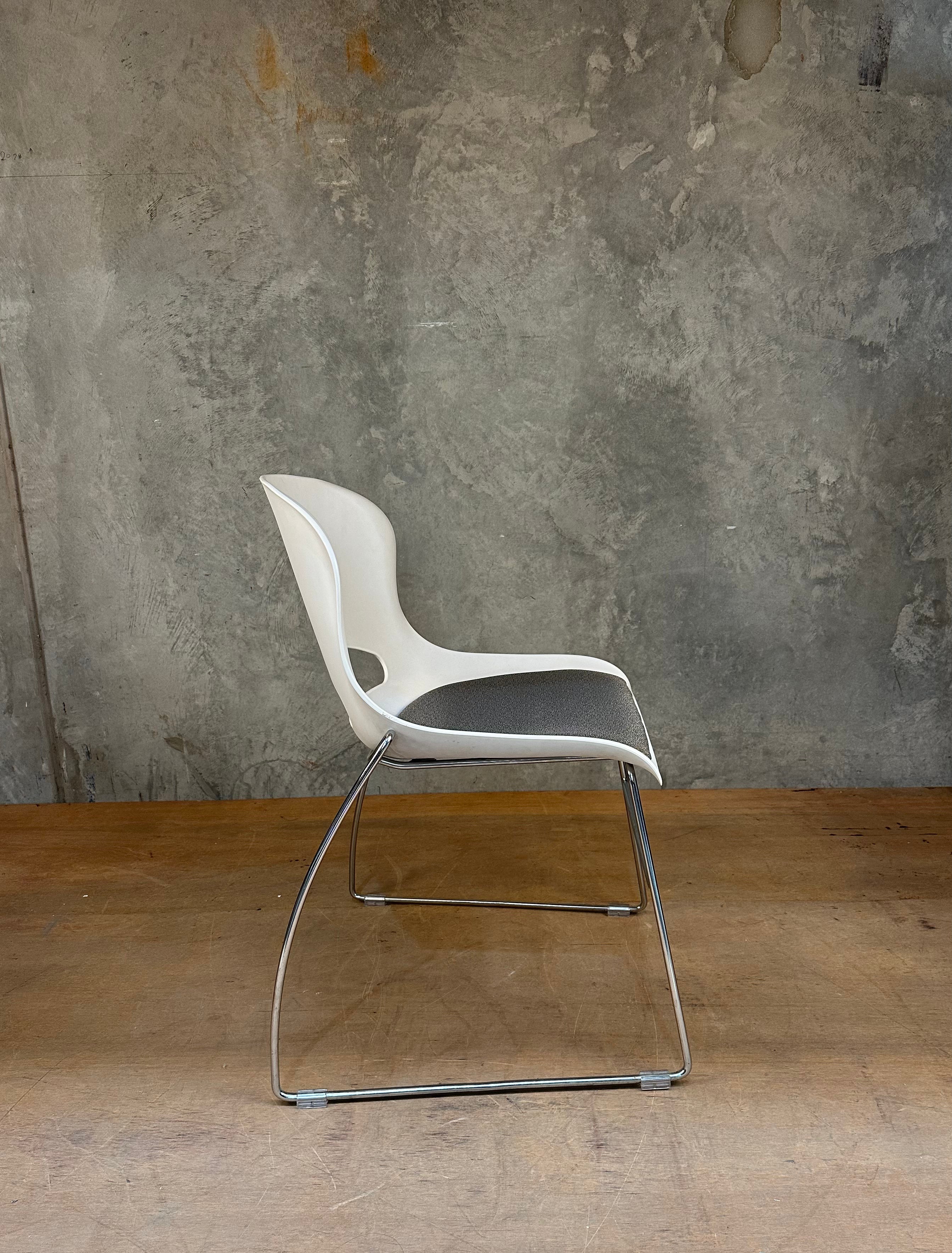 "O Chair" style chair with padded seat - white + grey cushion