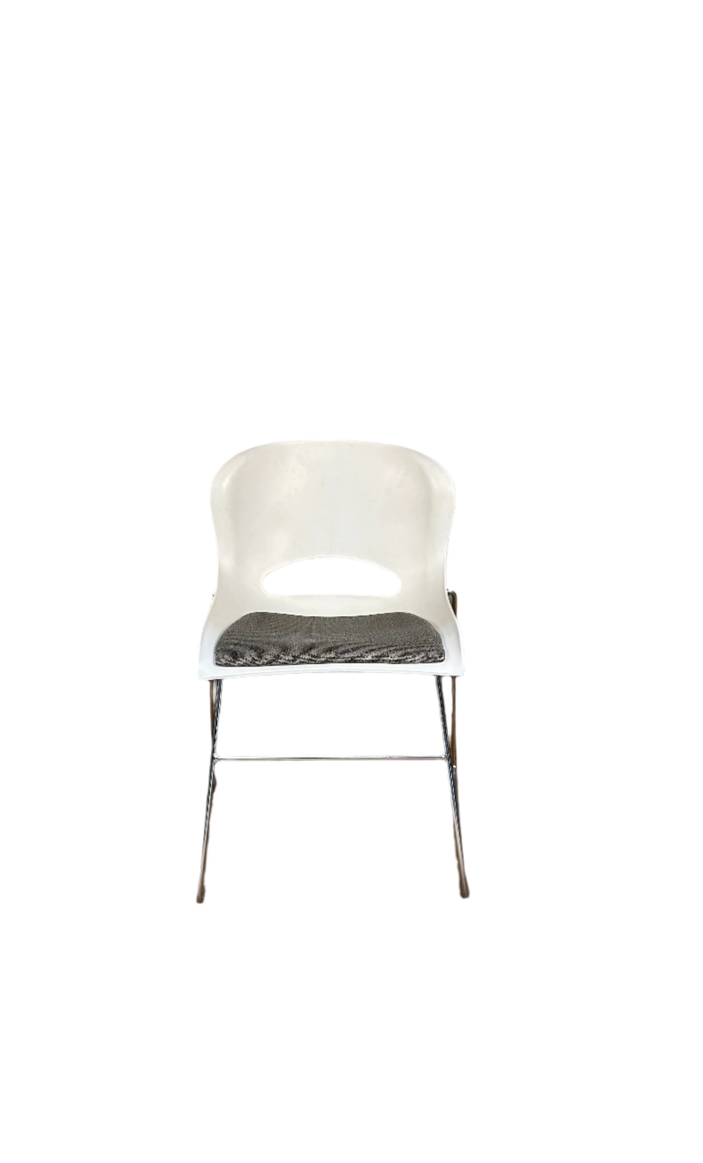 "O Chair" style chair with padded seat - white + grey cushion