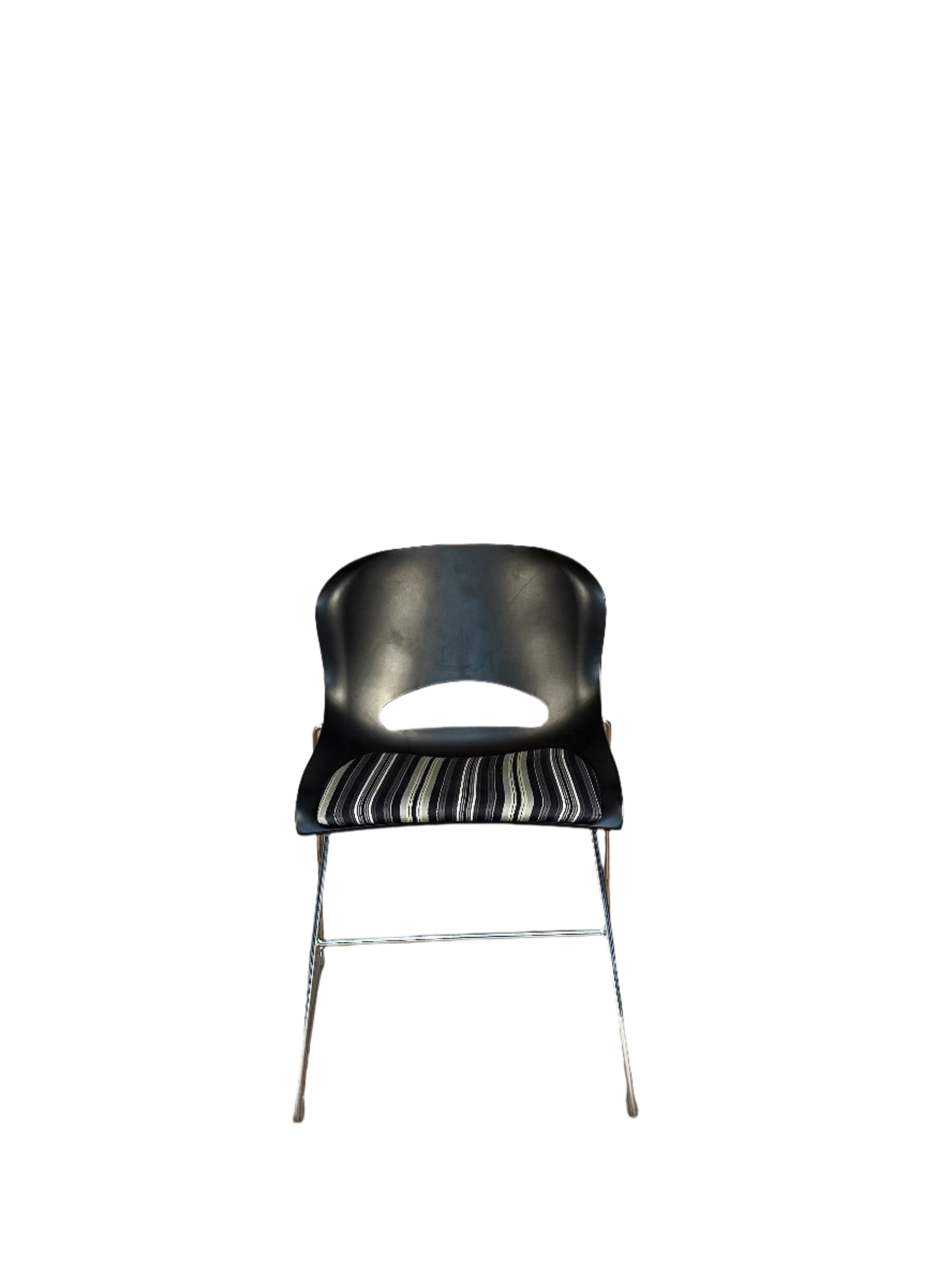 "O Chair" style chair with padded seat - black + striped patterned cushion