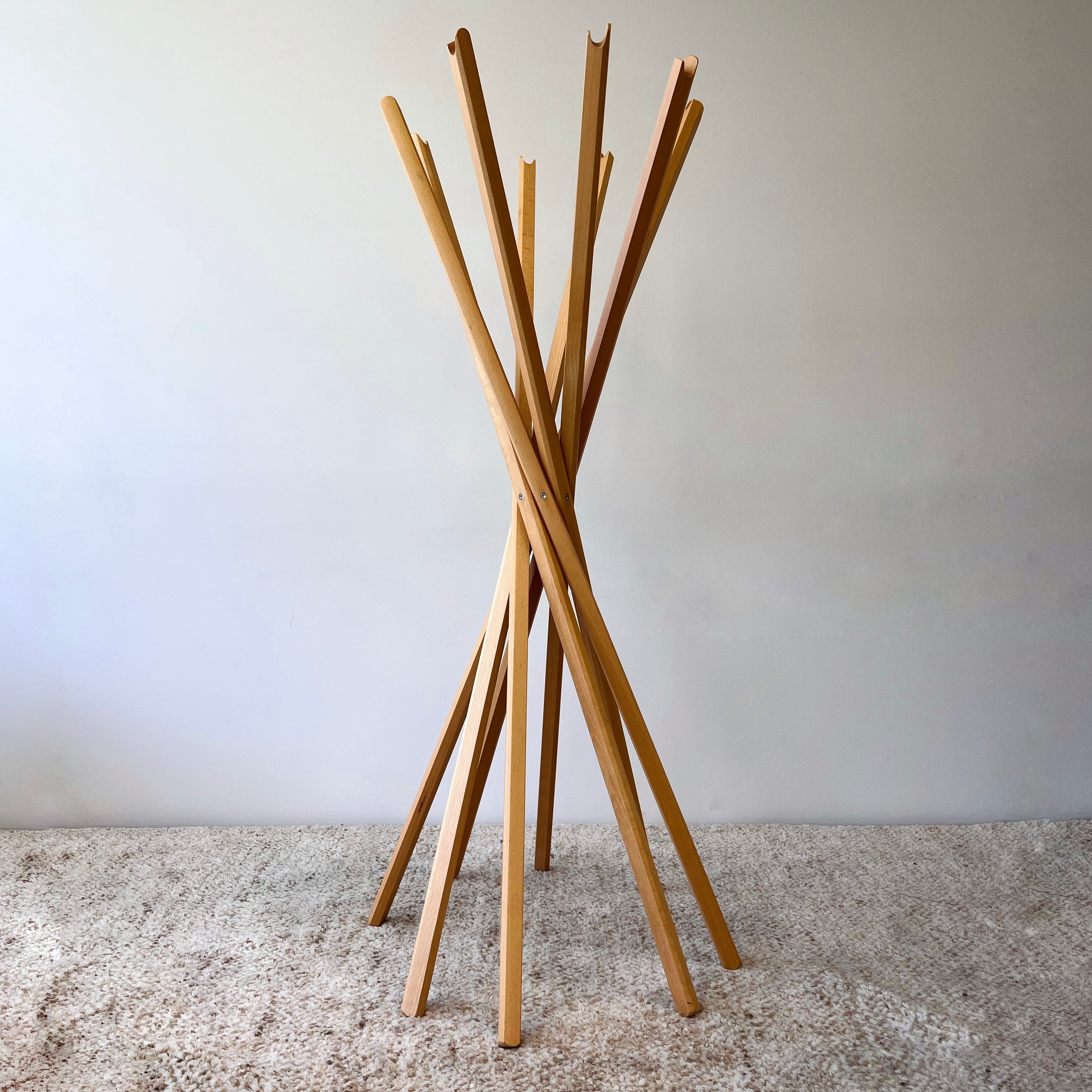 Sciangai Folding Coat Stand, Zanotta, timber coat stand, timber coat hook, contemporary modern design, original made in europe, wood coat stand