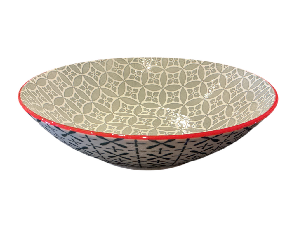 Ceramic Patterned Grey Pasta Bowl