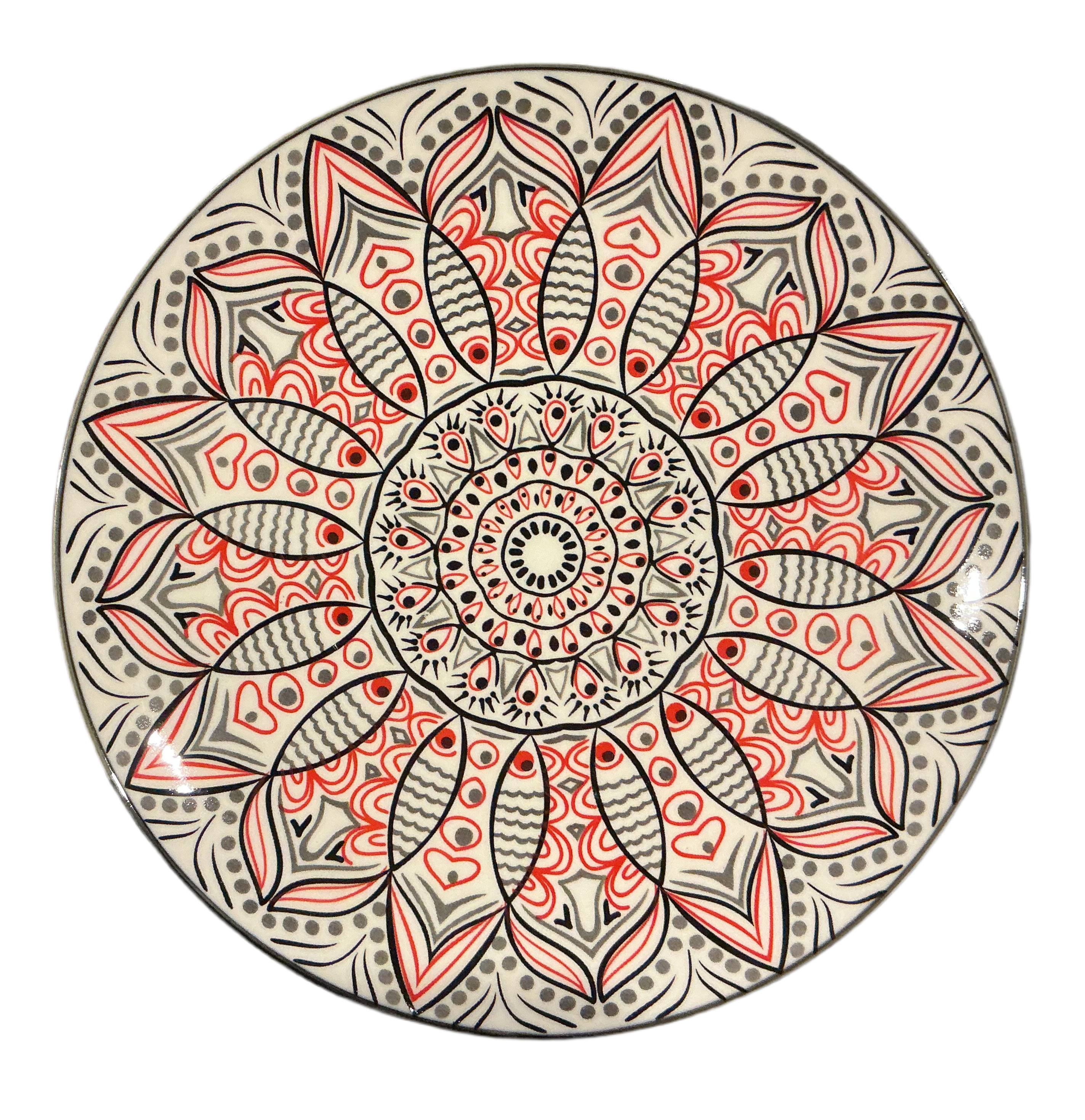 Patterned Ceramic Dinner Plate (Black and Red)