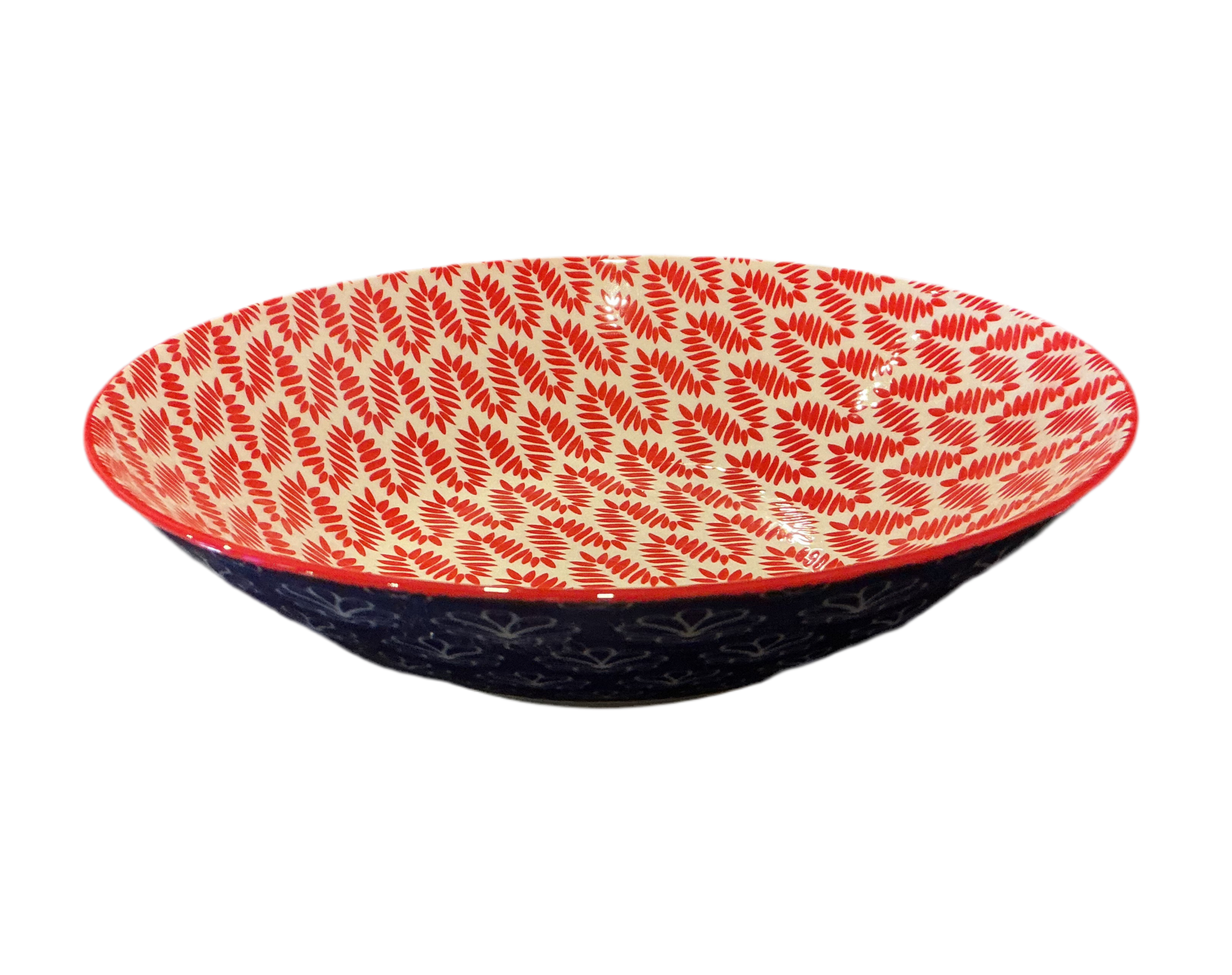 Ceramic Patterned Red Pasta Bowl