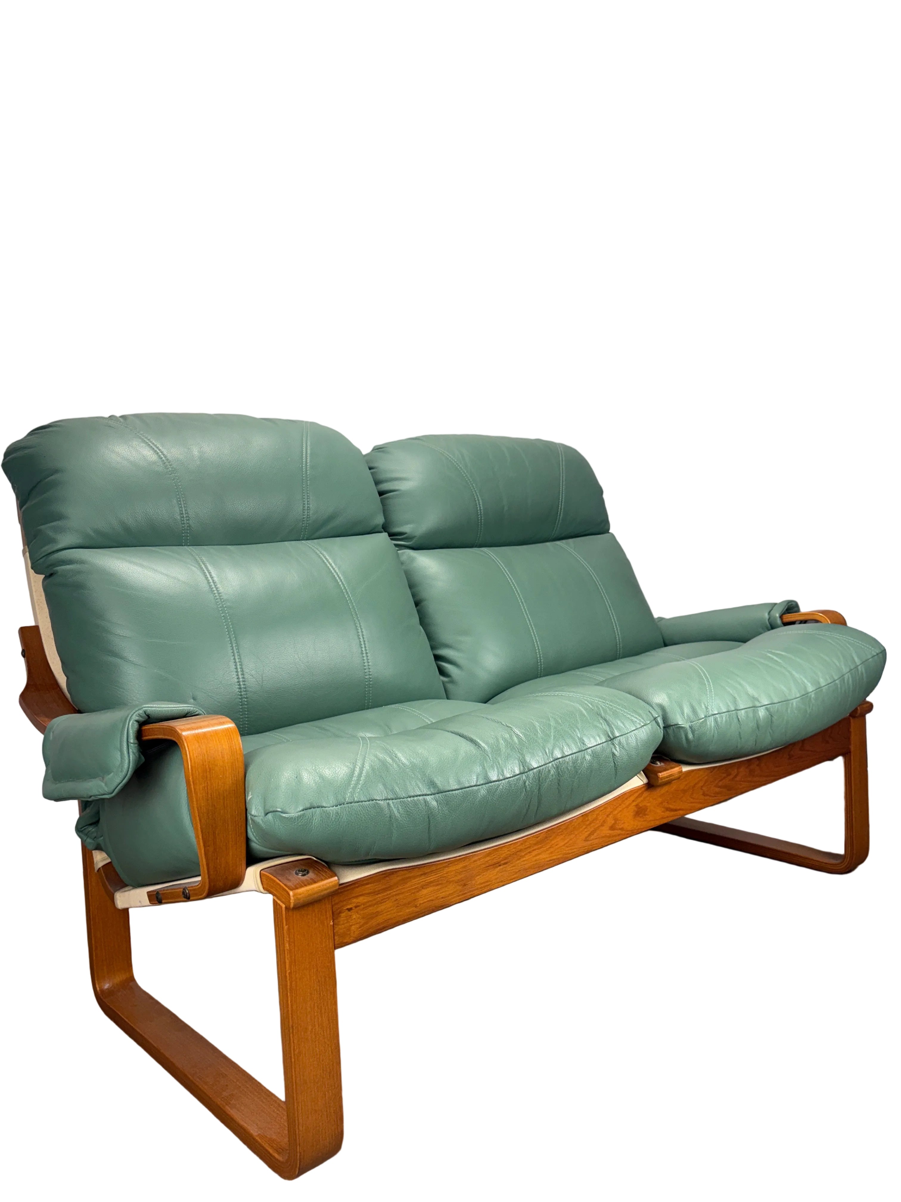Tessa Monaco Two Seater Green Leather Sofa