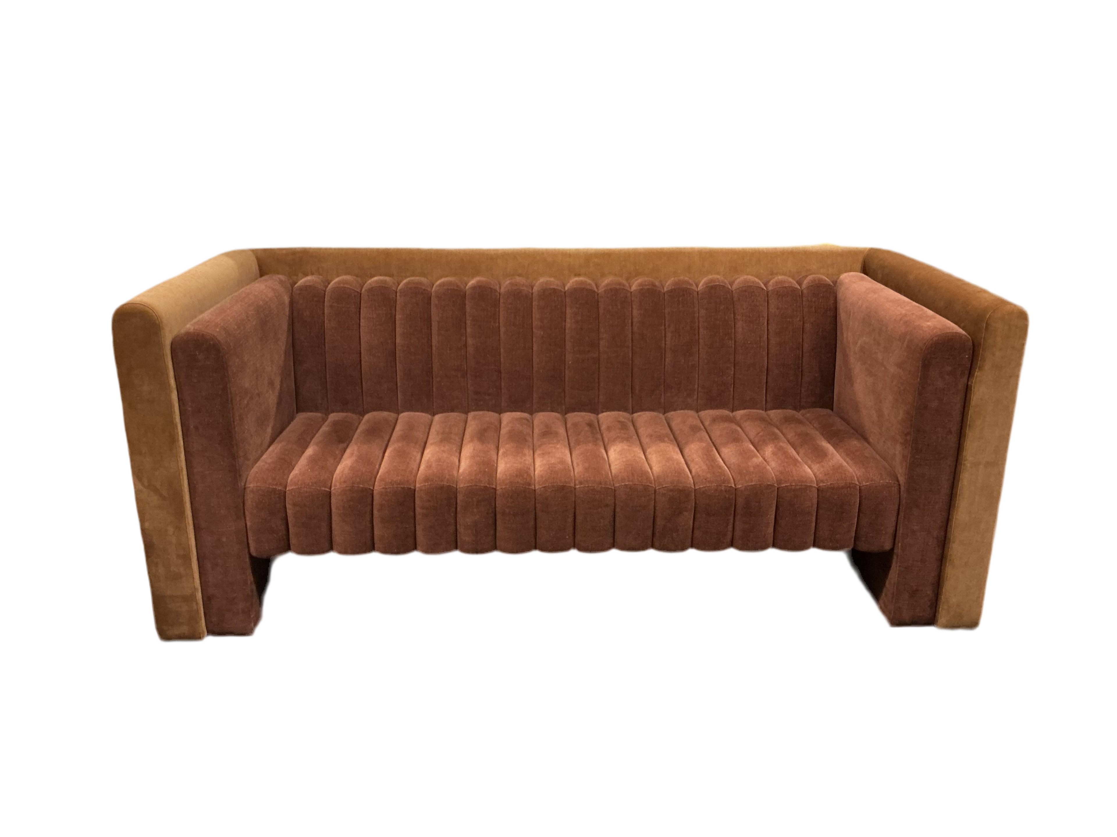 Custom Rust Two Toned Banquette Sofa