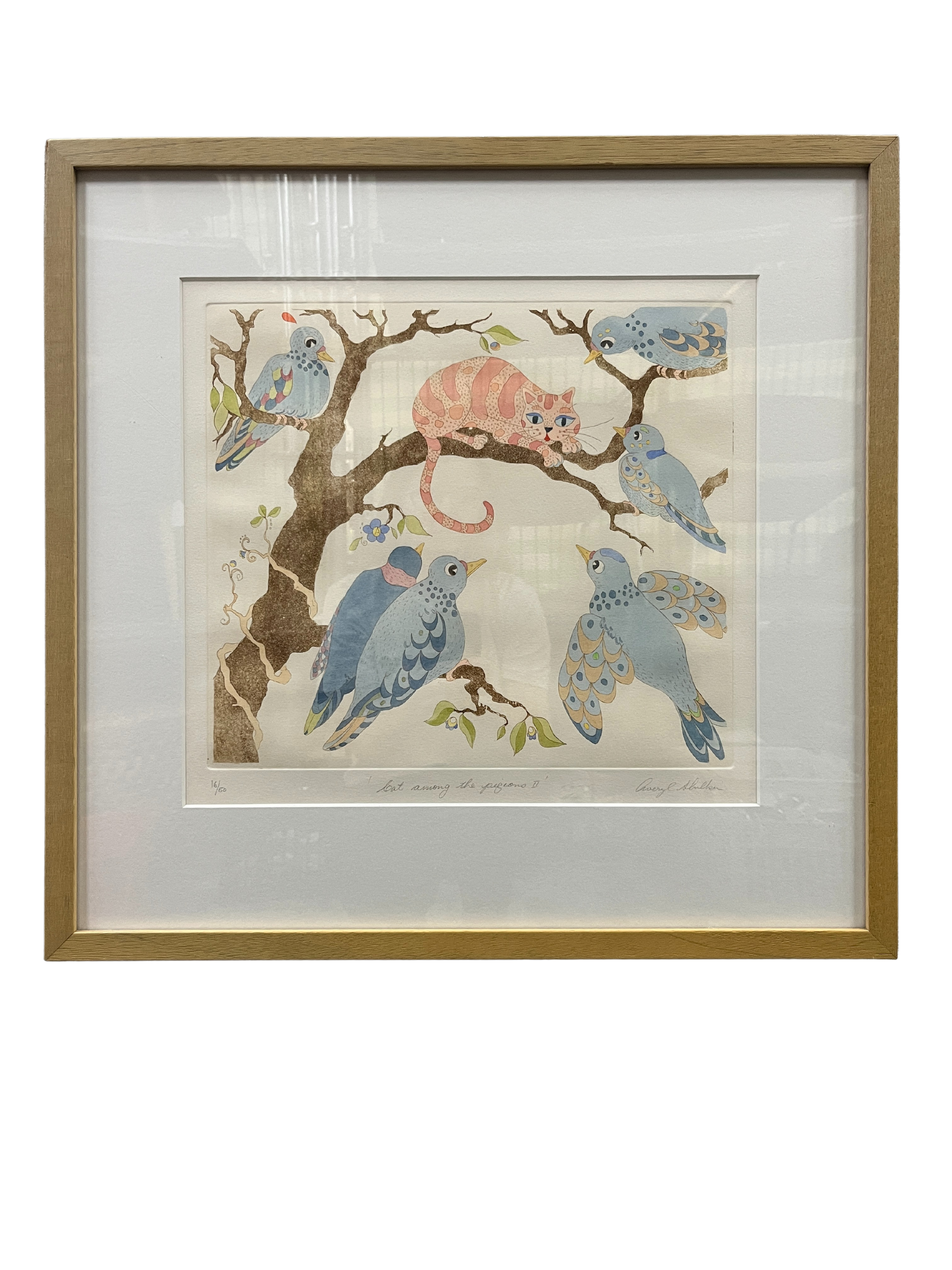 Cat amongst the pigeons II - Signed Framed Print