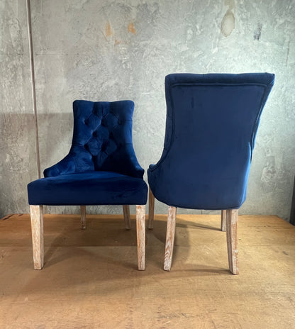 Navy Velvet Diamond buttoned dining chairs - 2 available