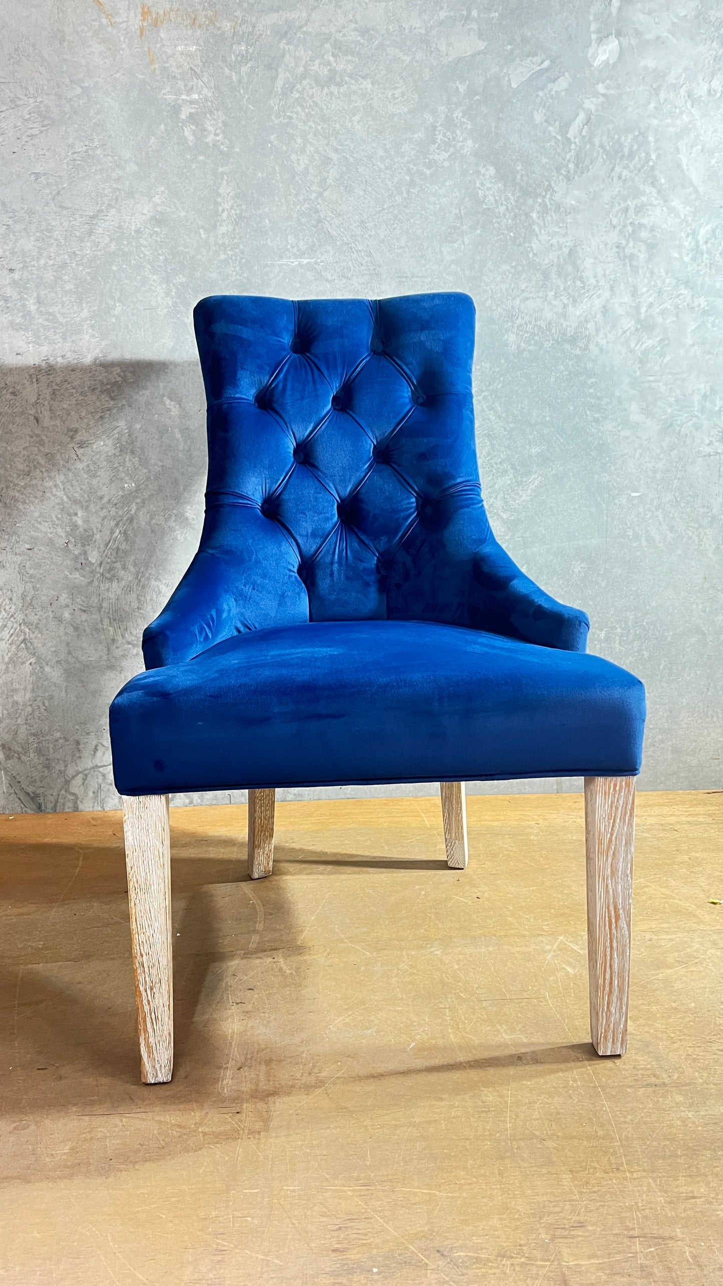 Navy Velvet Diamond buttoned dining chairs - 2 available