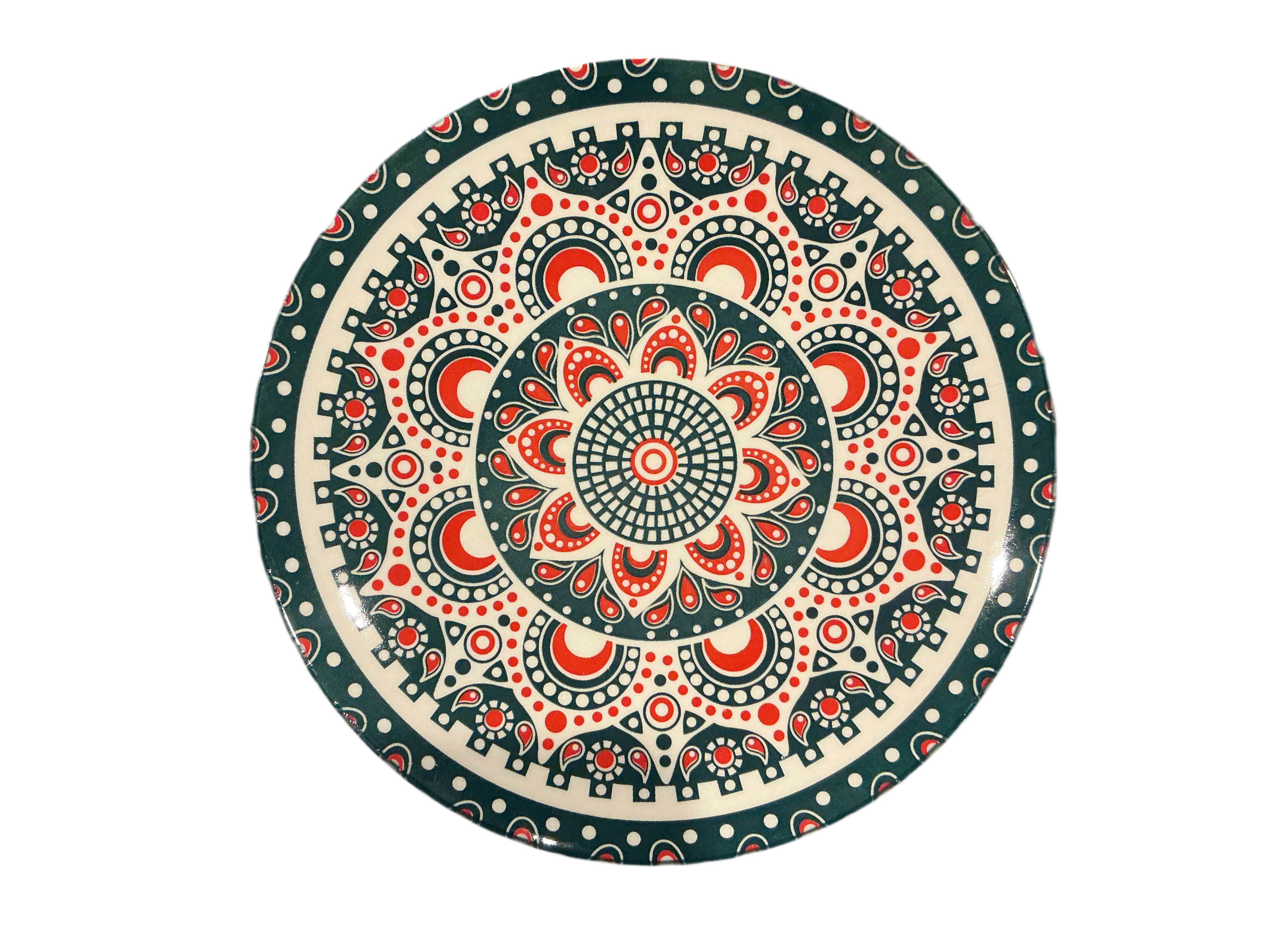 Patterned Ceramic Dinner Plate (Green and Red)