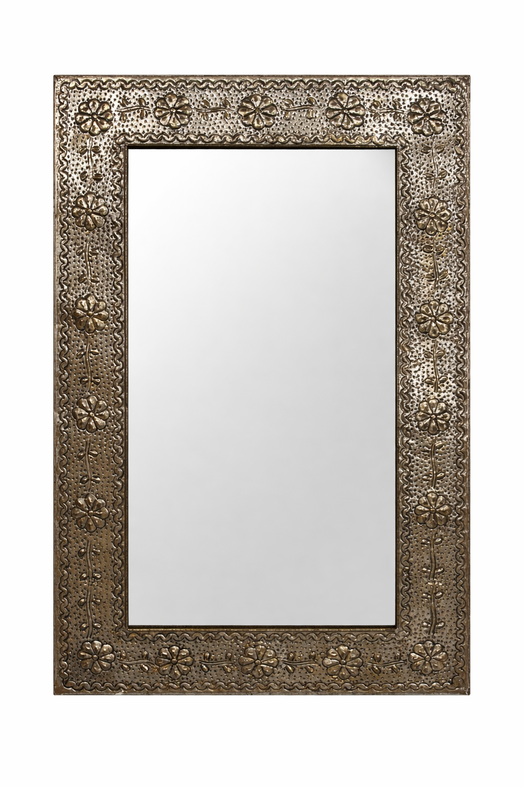 Vintage Embossed Metal Floral Wall Mirror
