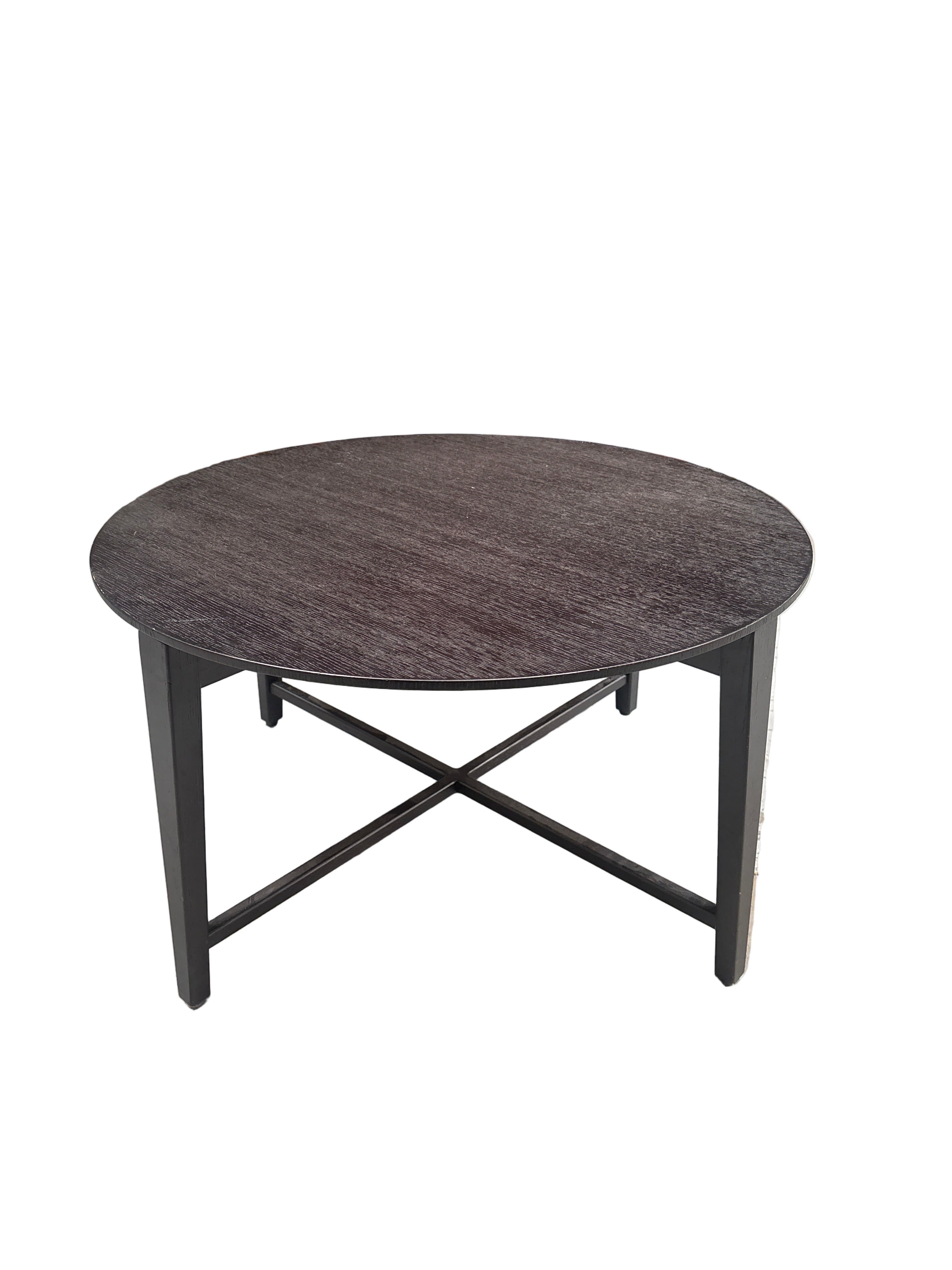 Modern Round Coffee Table with Textured Top and X-Base