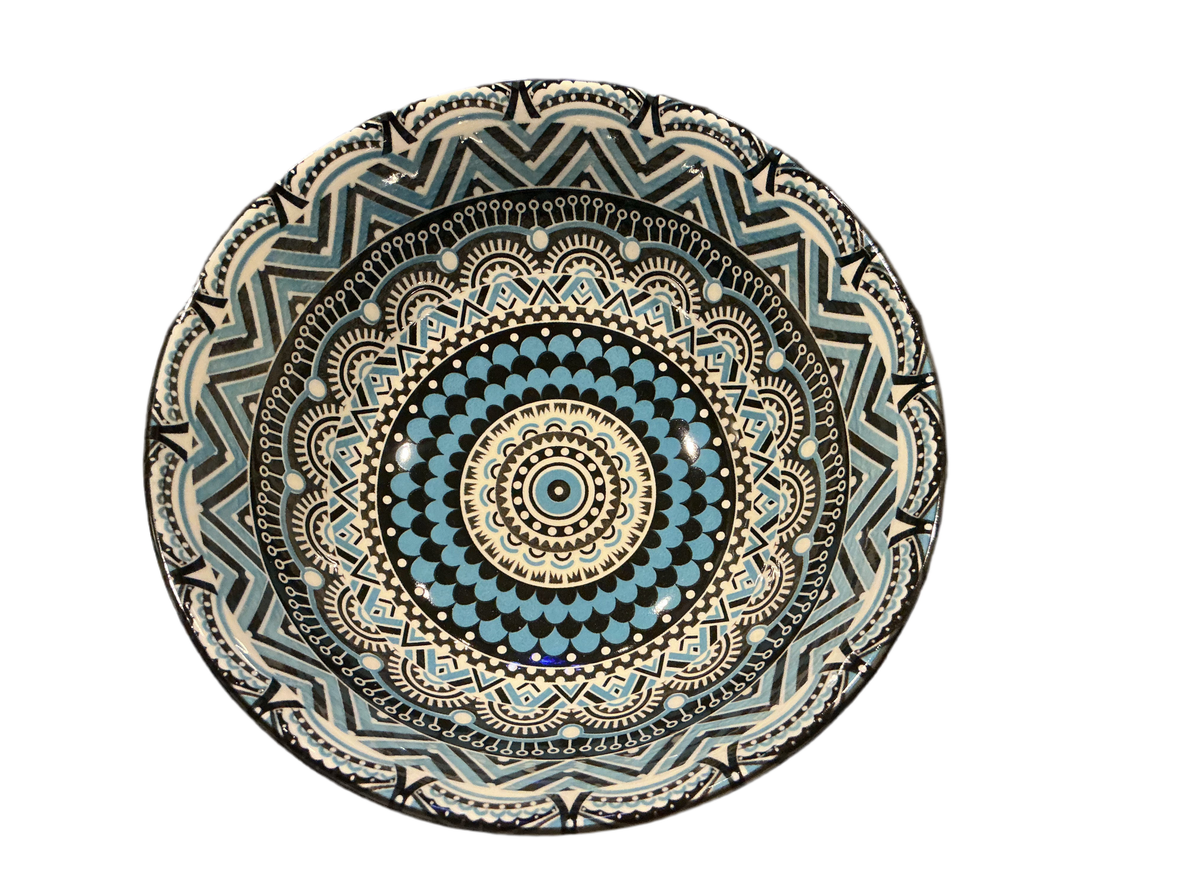 Moroccan Deco Ceramic Bowl (Blue and White Patterned)