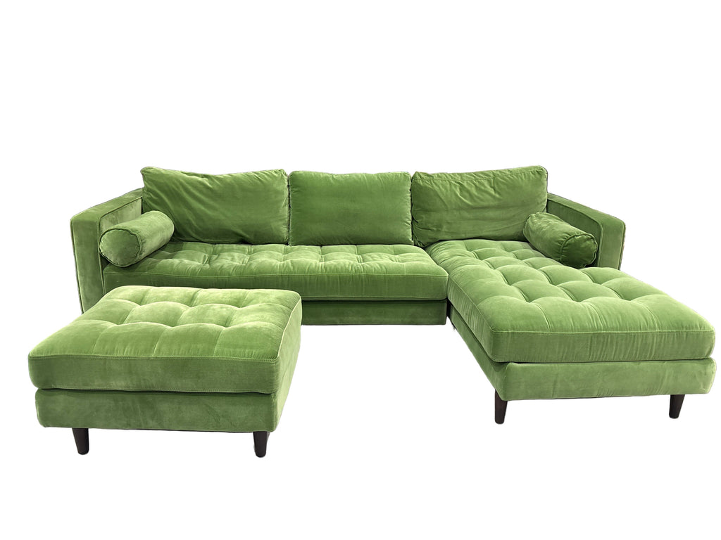 Draper Velvet Chaise Sofa Green Velvet