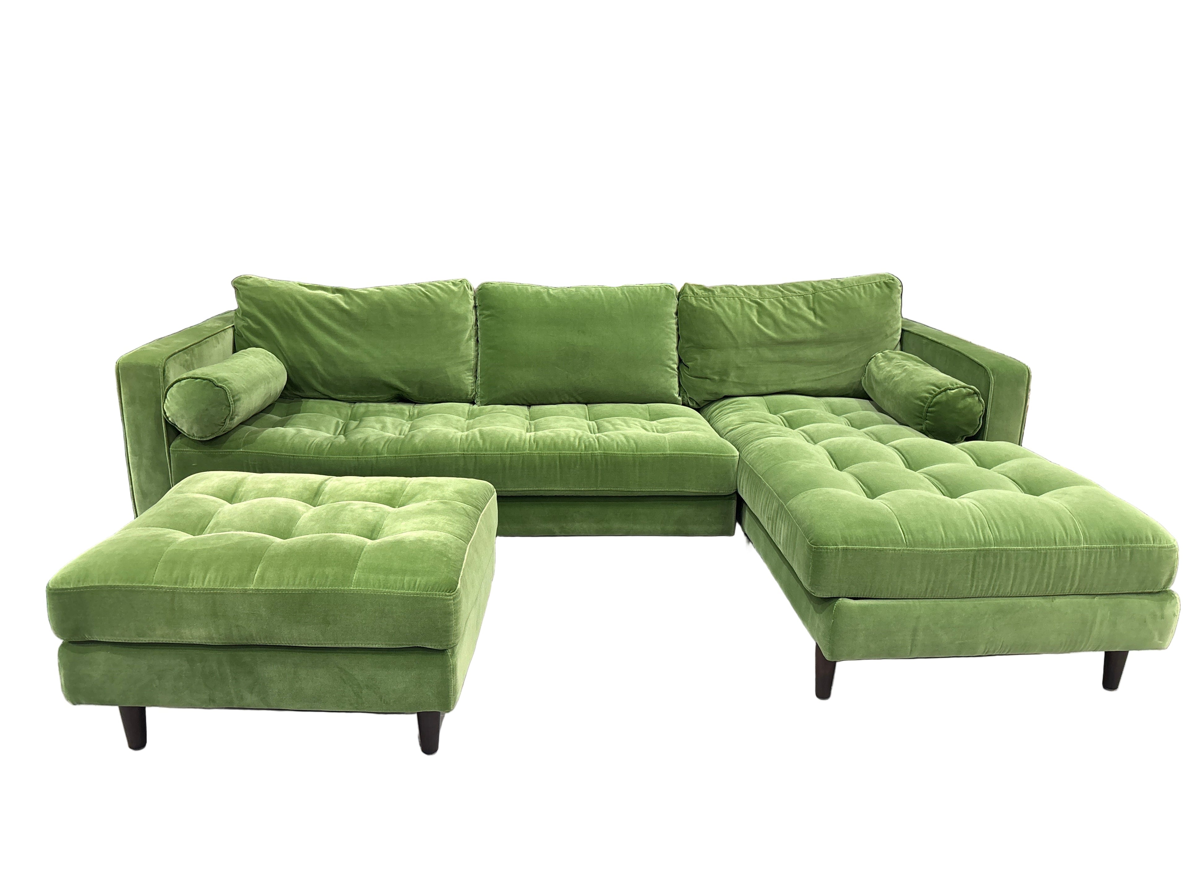 Draper Velvet Chaise Sofa Green Velvet
