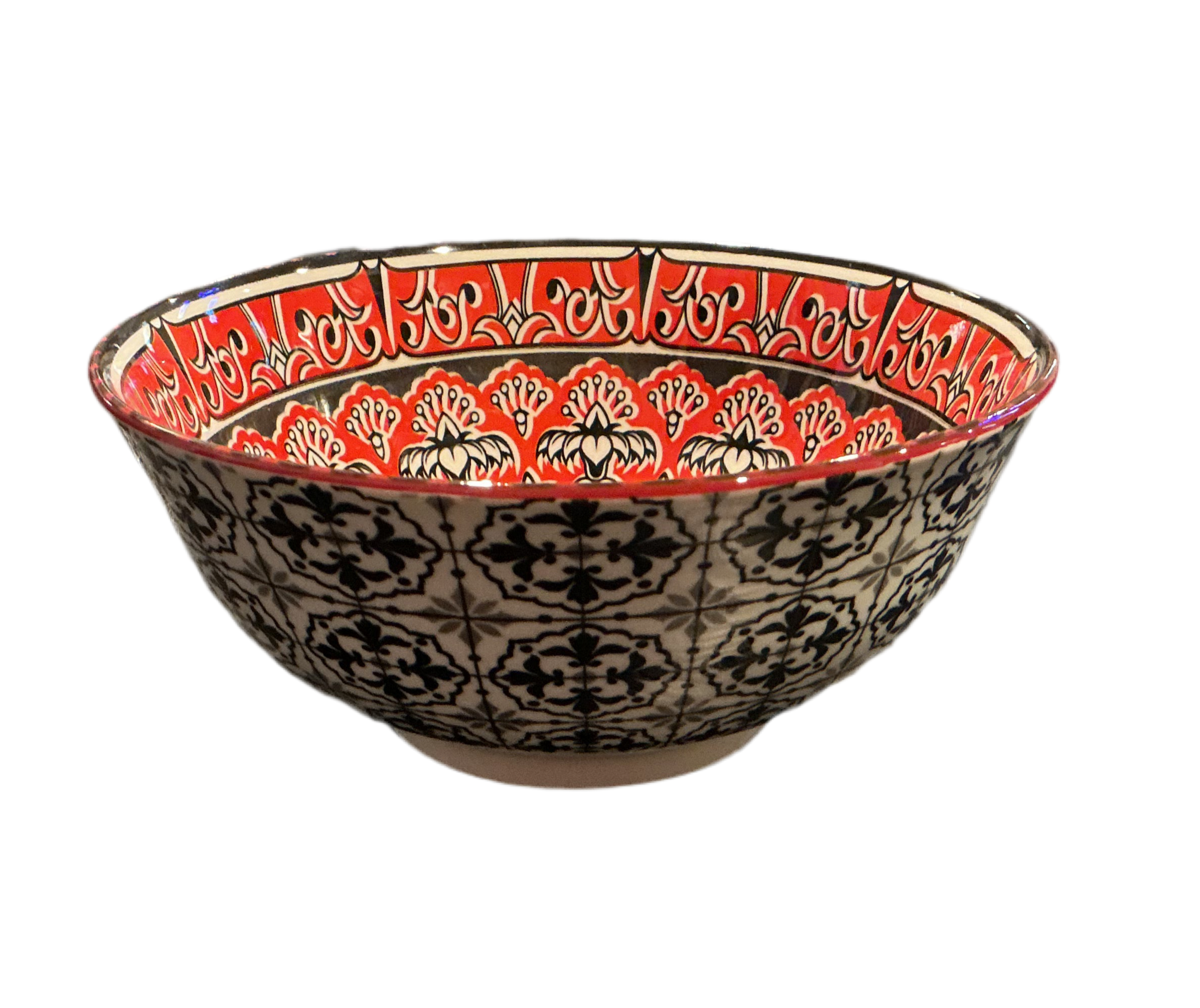Moroccan Deco Ceramic Bowl (Navy White and Red Patterned)