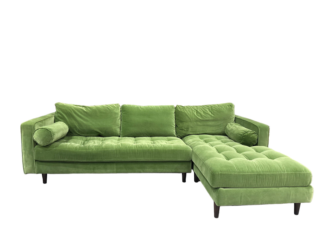 Draper Velvet Chaise Sofa Green Velvet