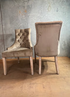 Oyster Velvet Diamond buttoned dining chairs - 2 available