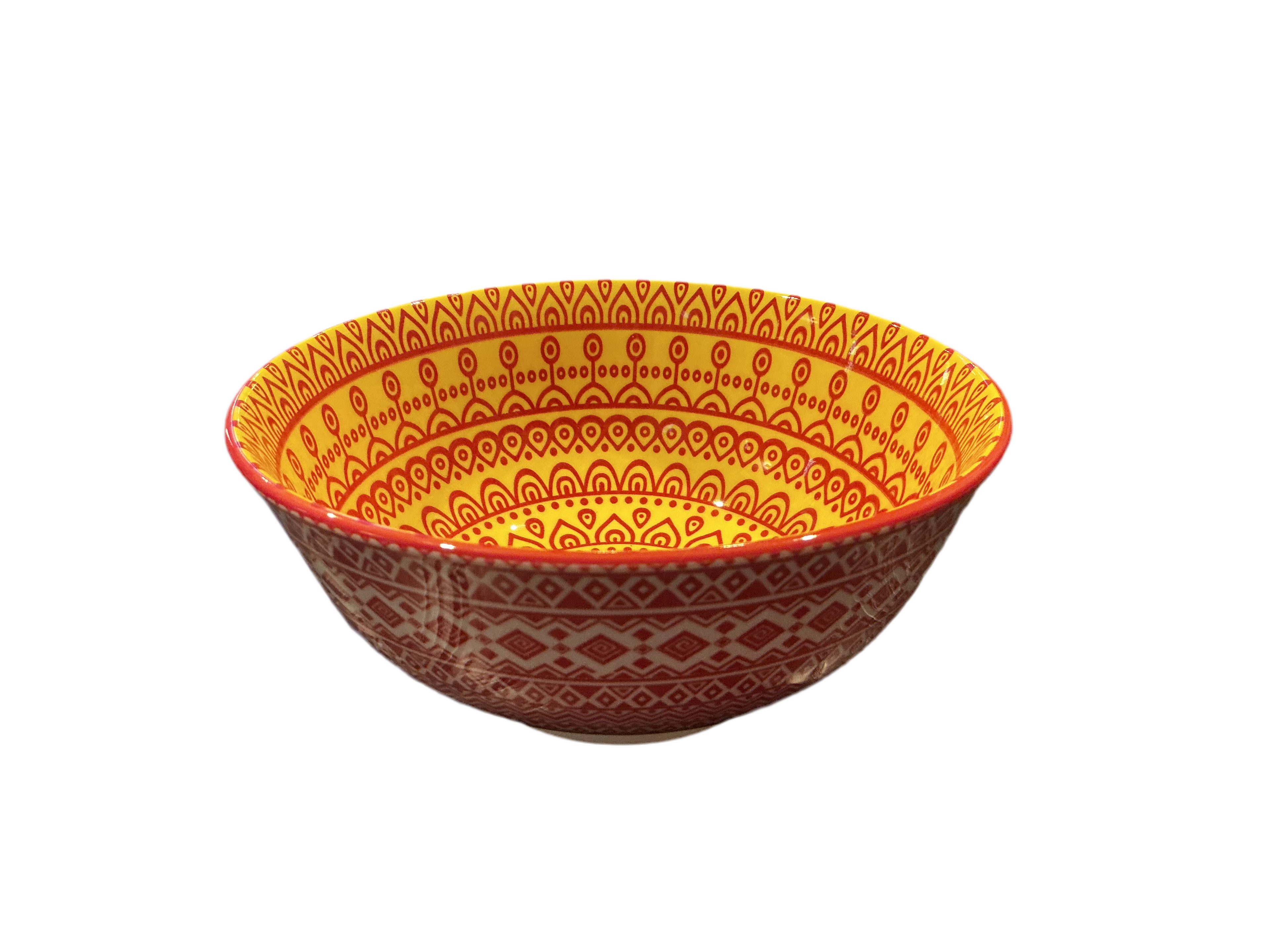 Moroccan Deco Ceramic Bowl (Red and Yellow Patterned)