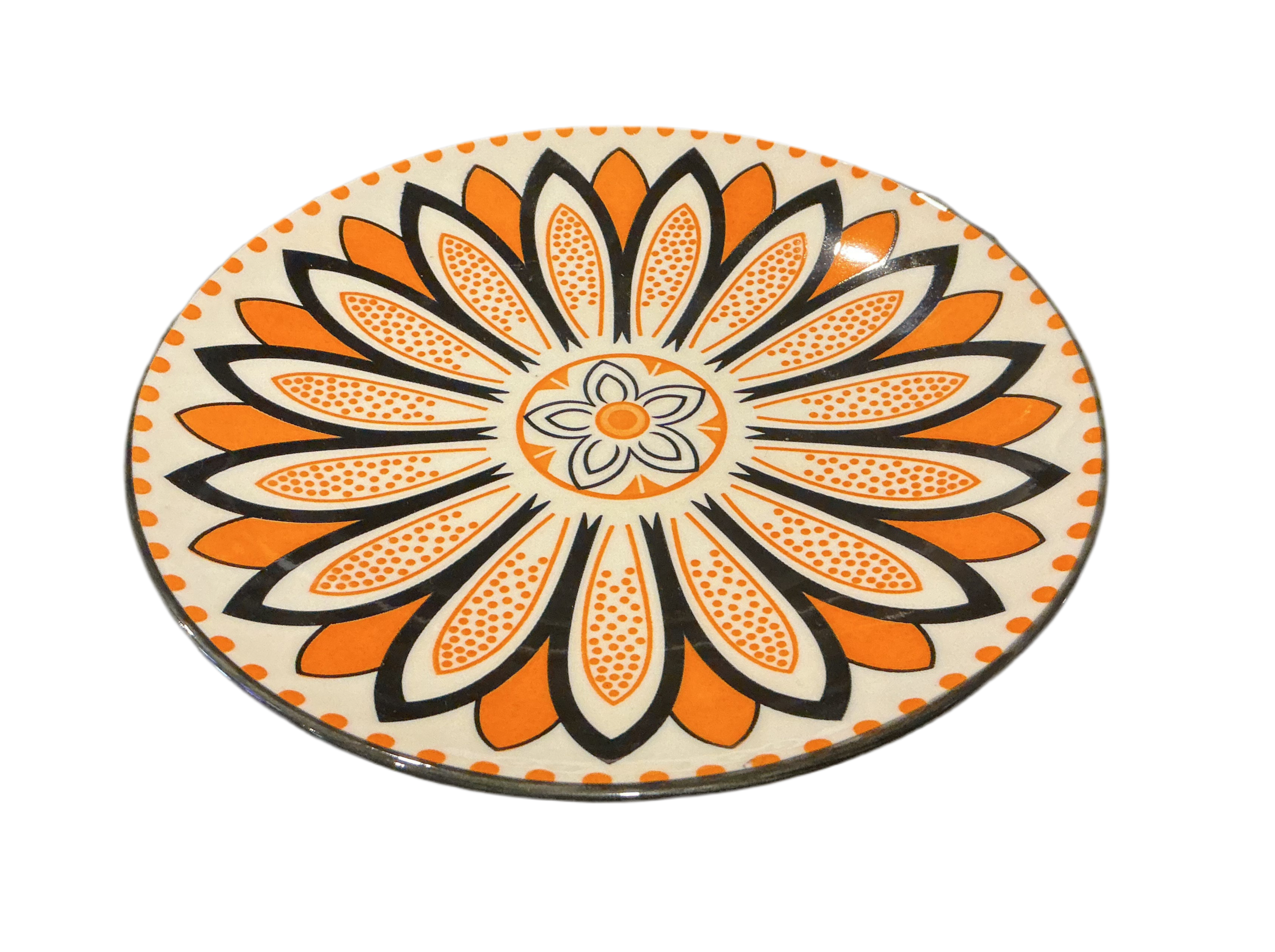 Ceramic Patterned Black and Orange Side Plate
