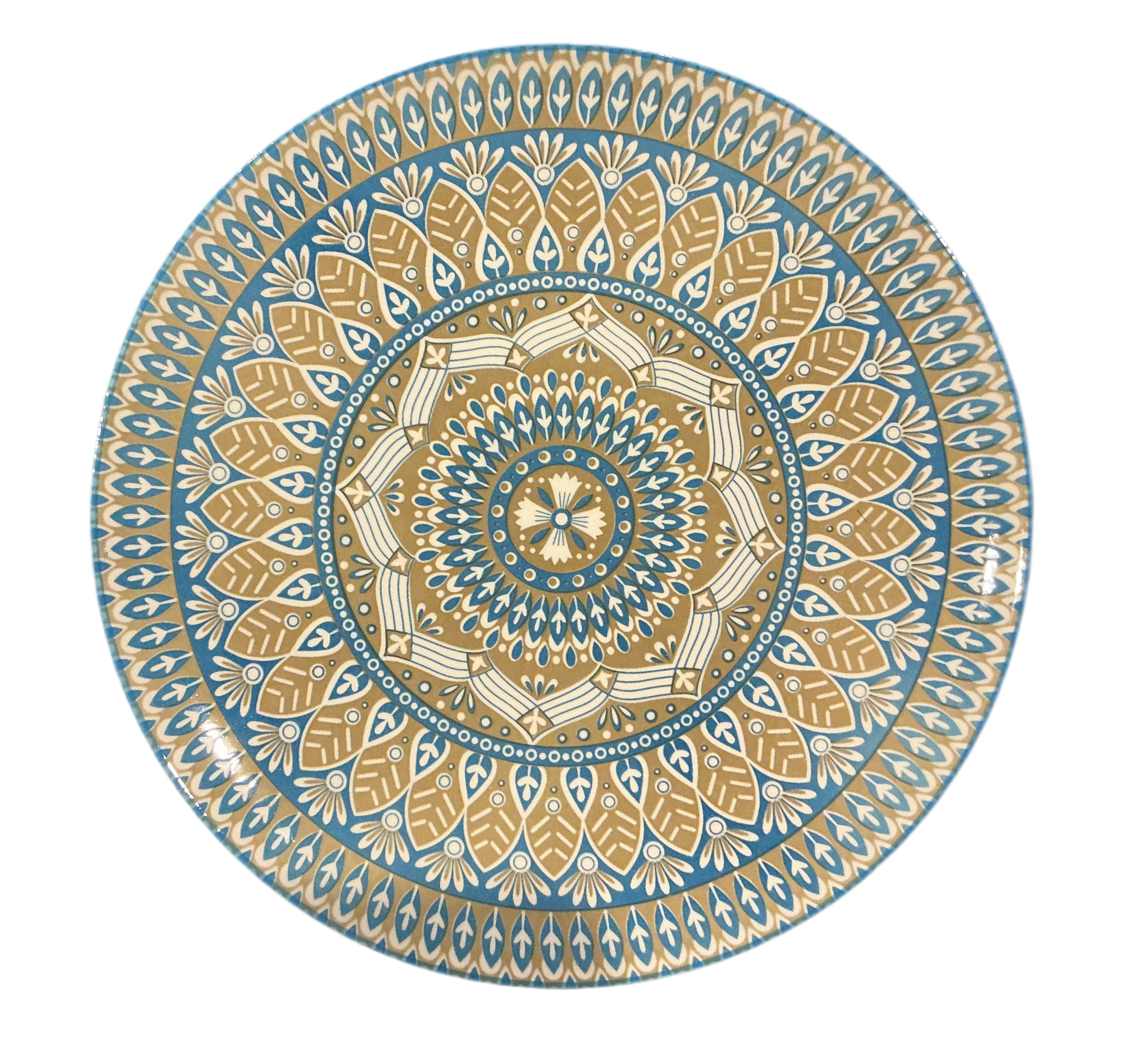 Patterned Ceramic Dinner Plate (Blue and Taupe)