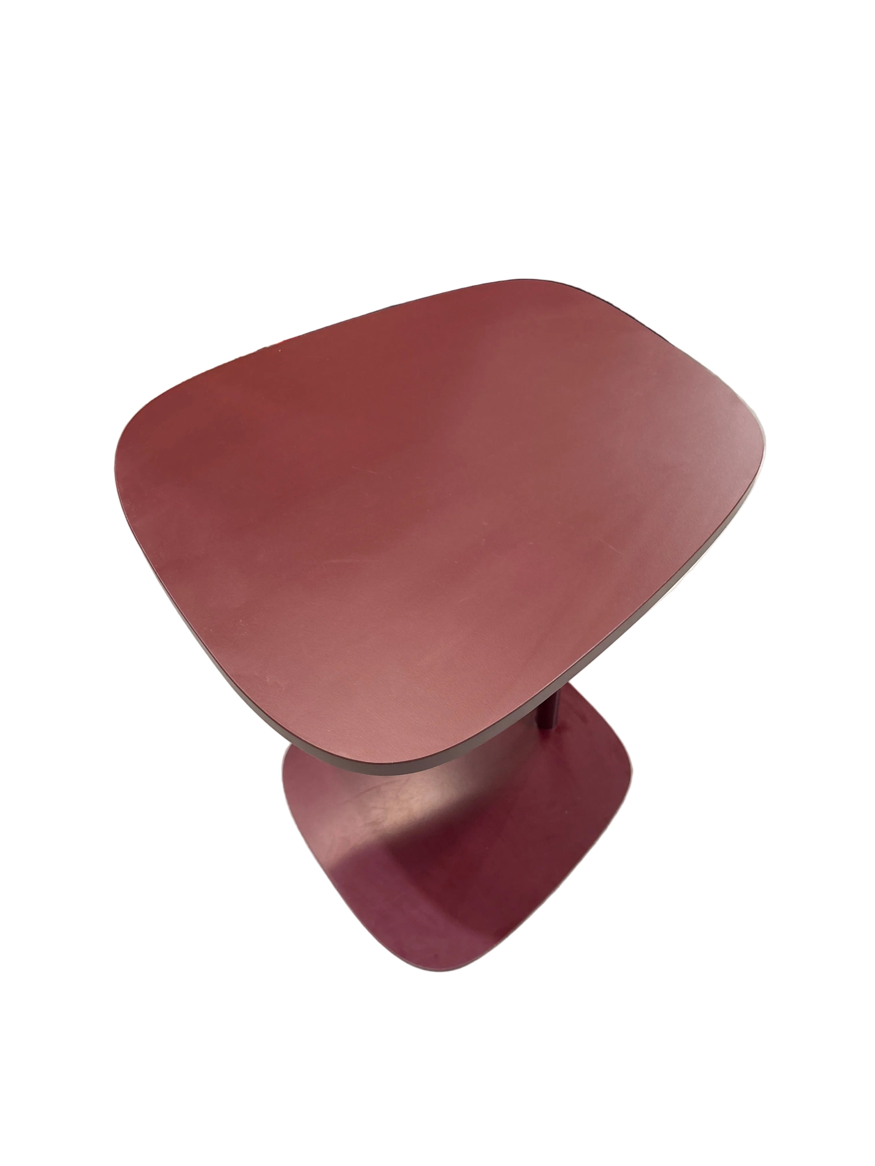 Cantilevered Asymmetrical Burgundy Side Table