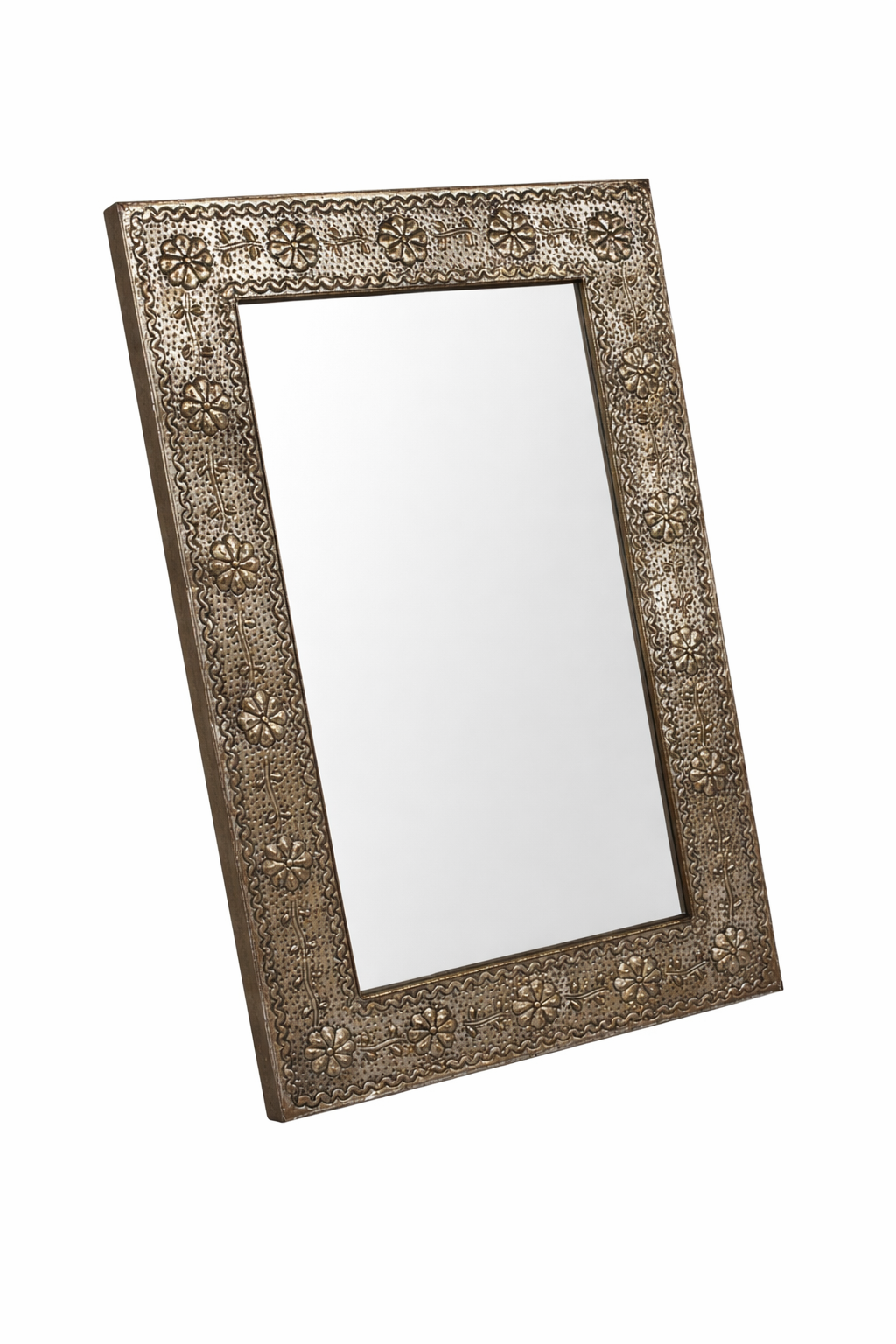 Vintage Embossed Metal Floral Wall Mirror